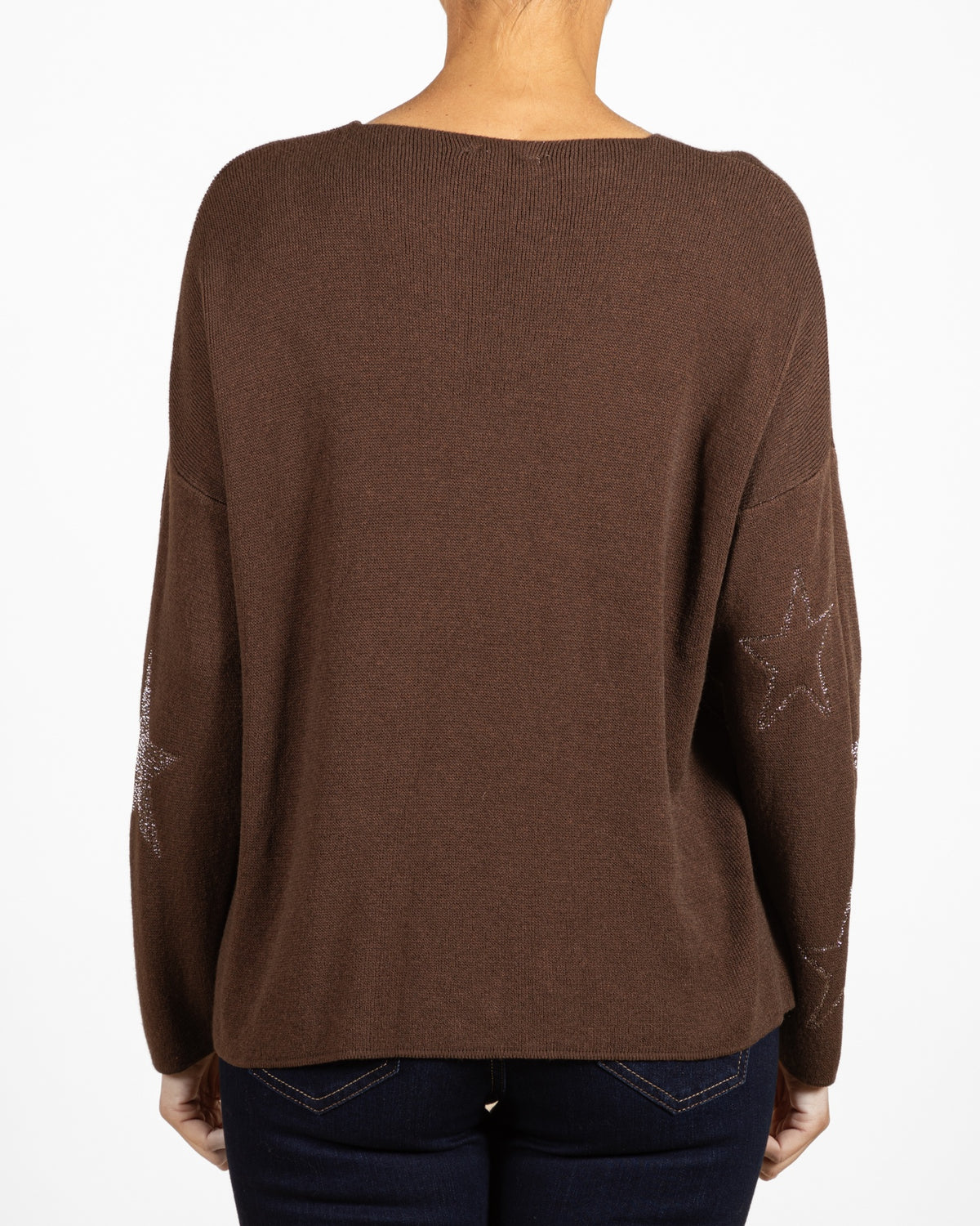 Espresso V NeckDrop Shoulder Allover Lurex Stars Pullover