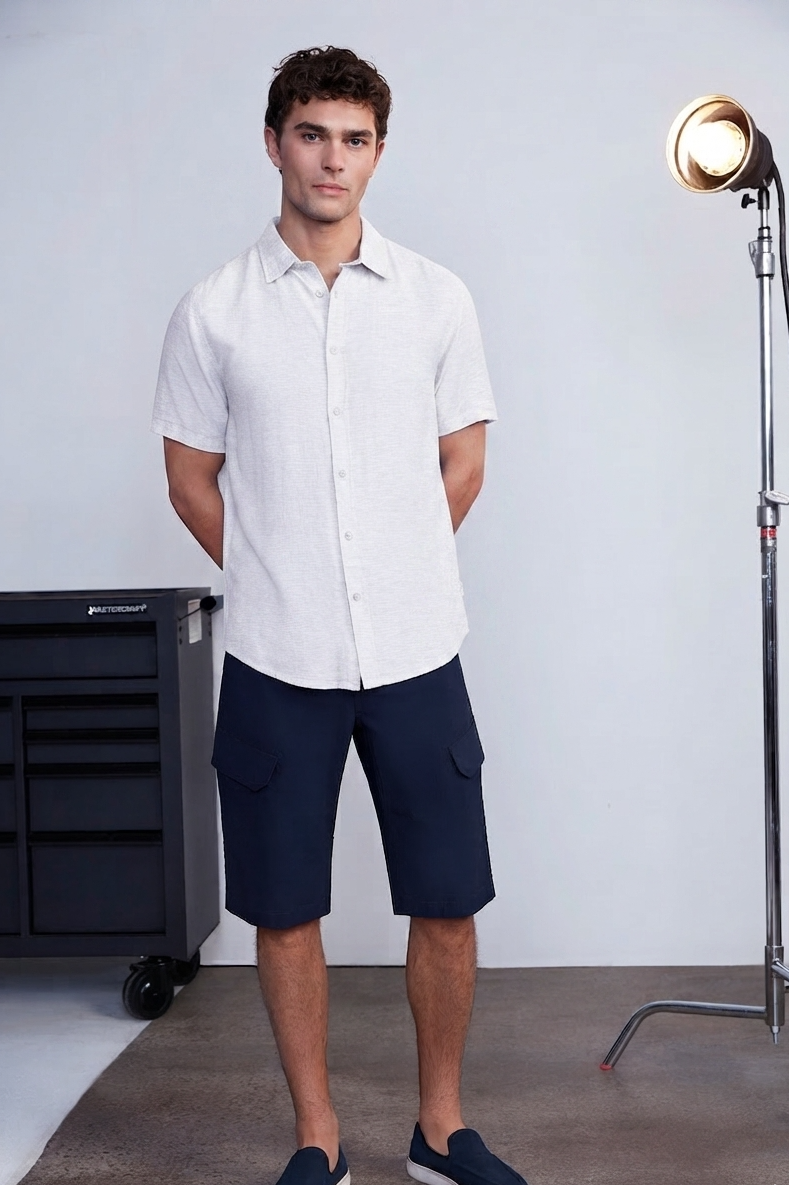 Mens White Heathered Button Up Dress Shirt