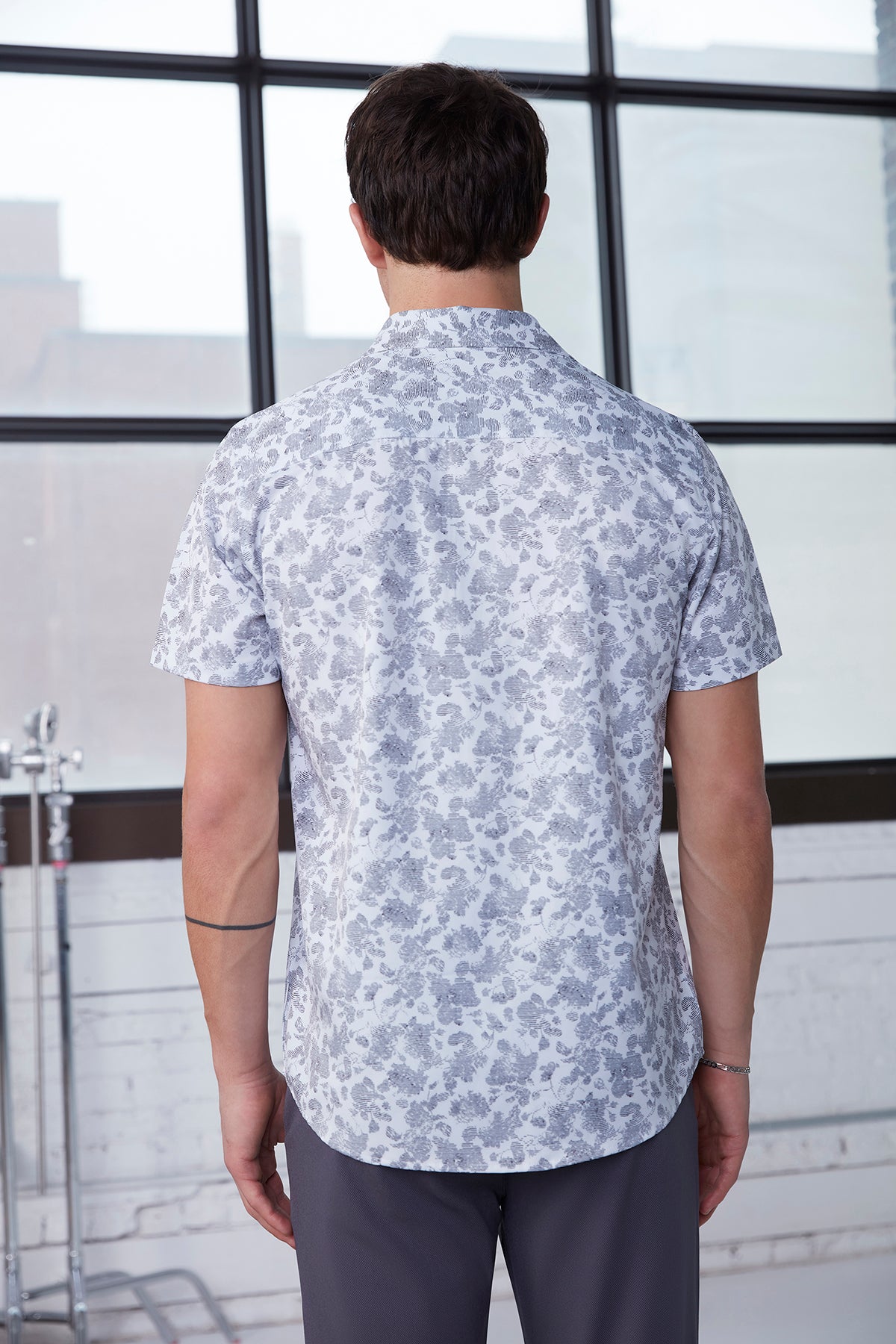 Mens White Fineline Print Button T-Shirt