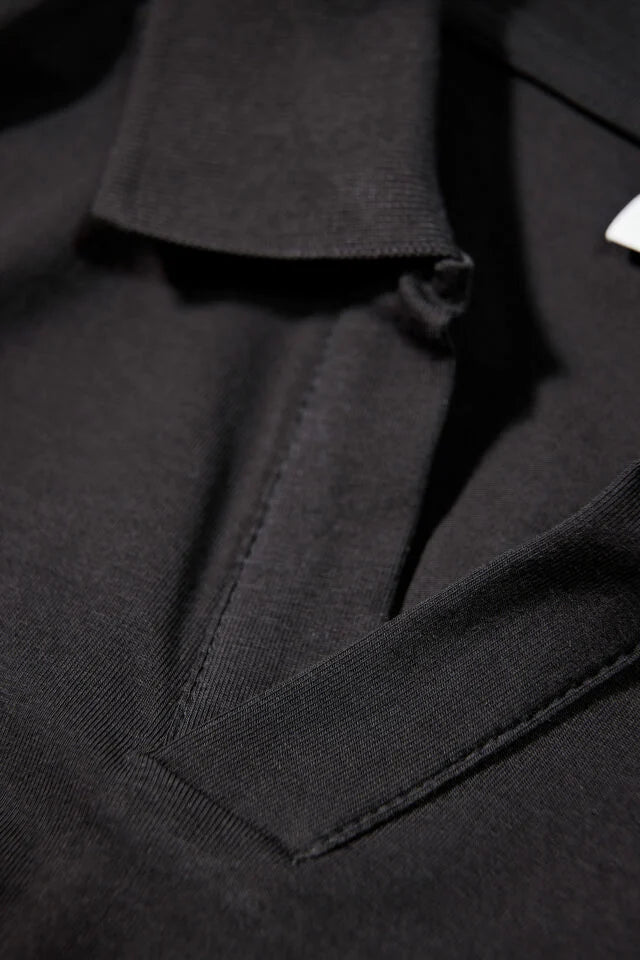 Men's Black Simple Open Neck Polo Shirt