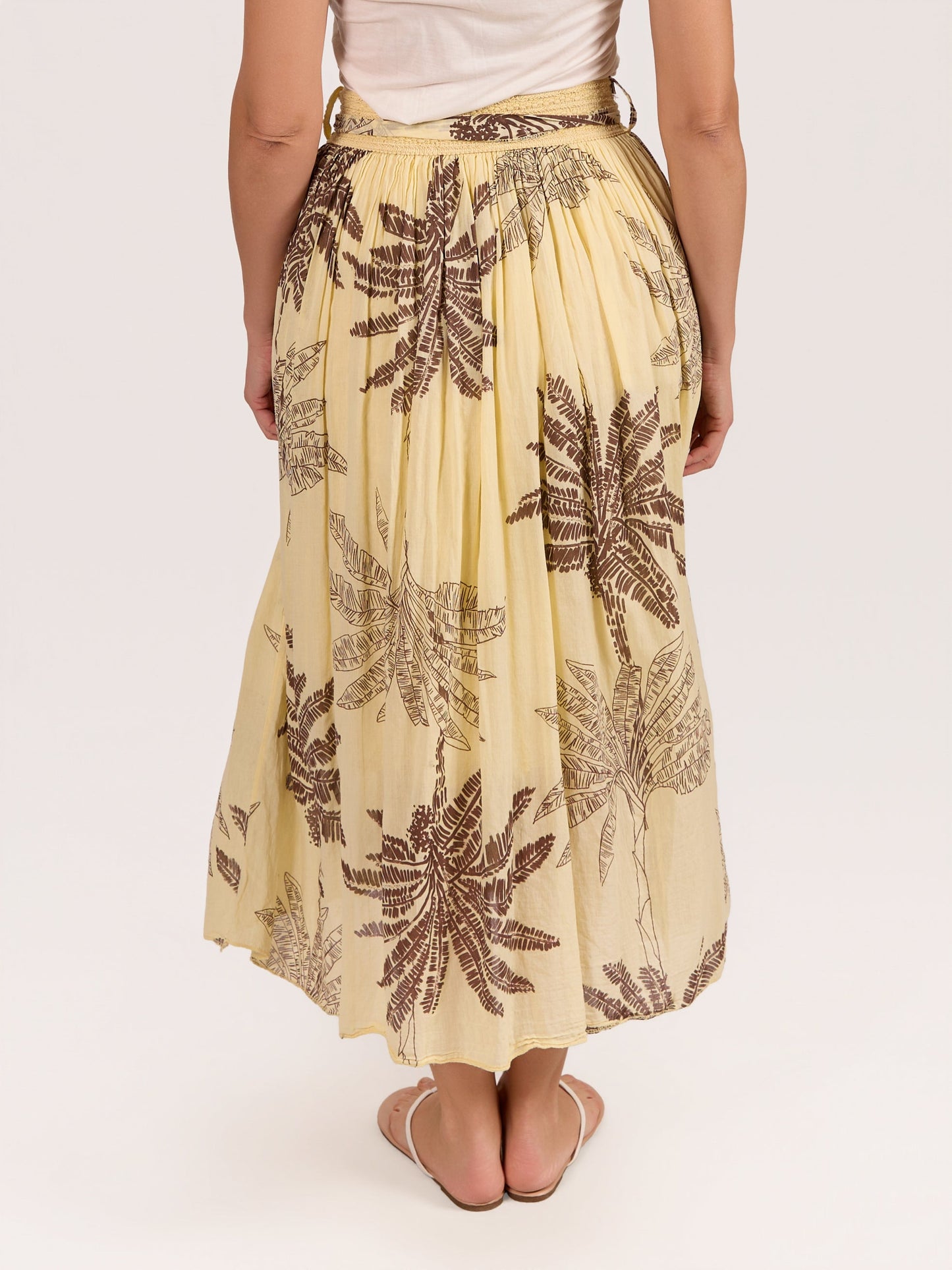 Yellow Palm Printed Flowy Skirt