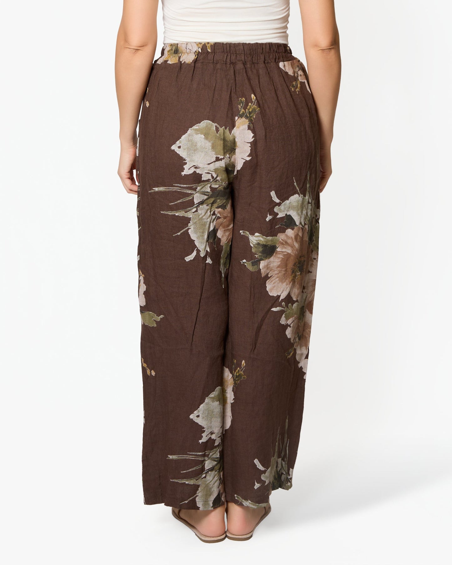 Espresso Floral Print Linen Pants
