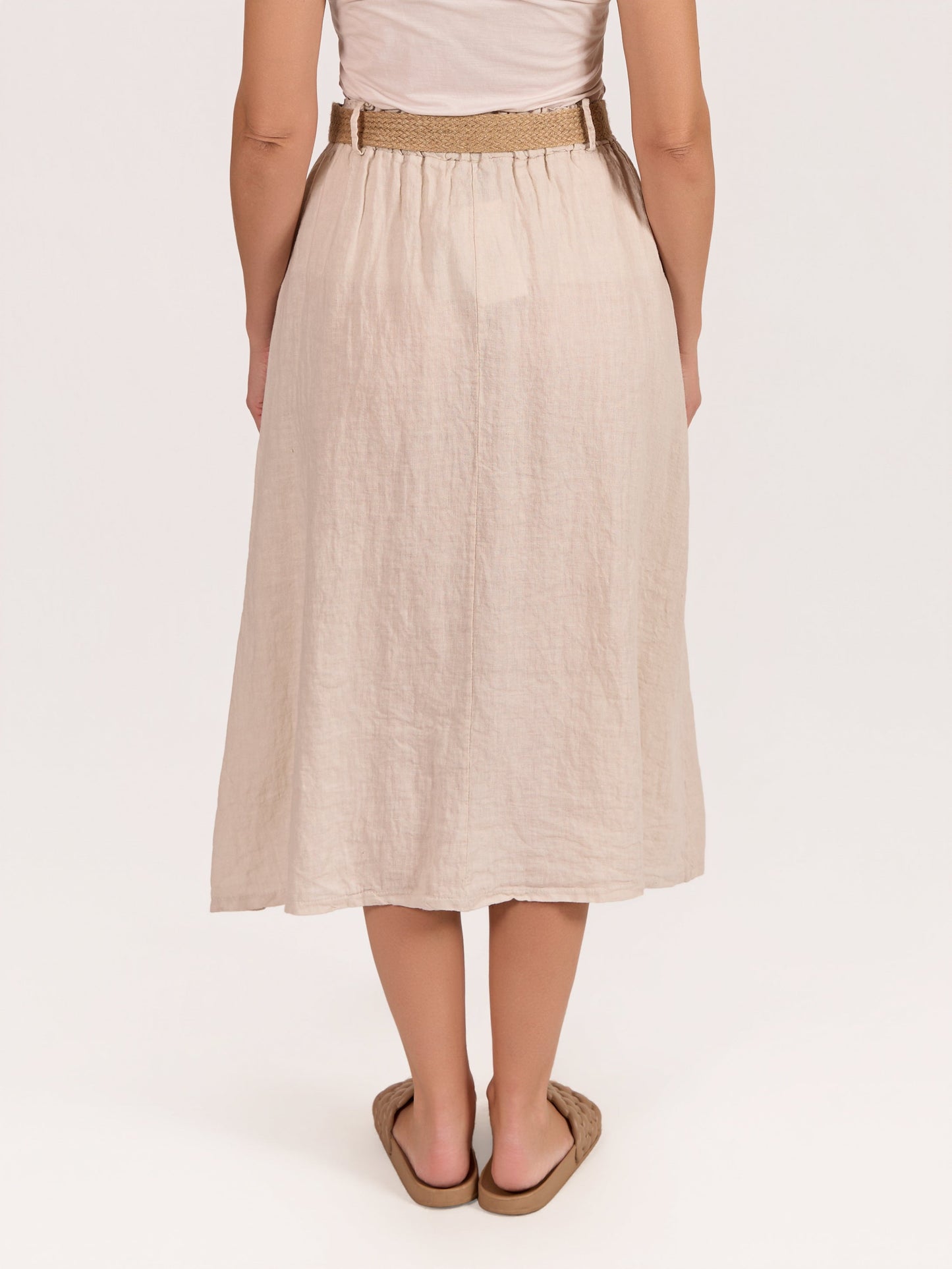 Beige Linen Belted Skirt