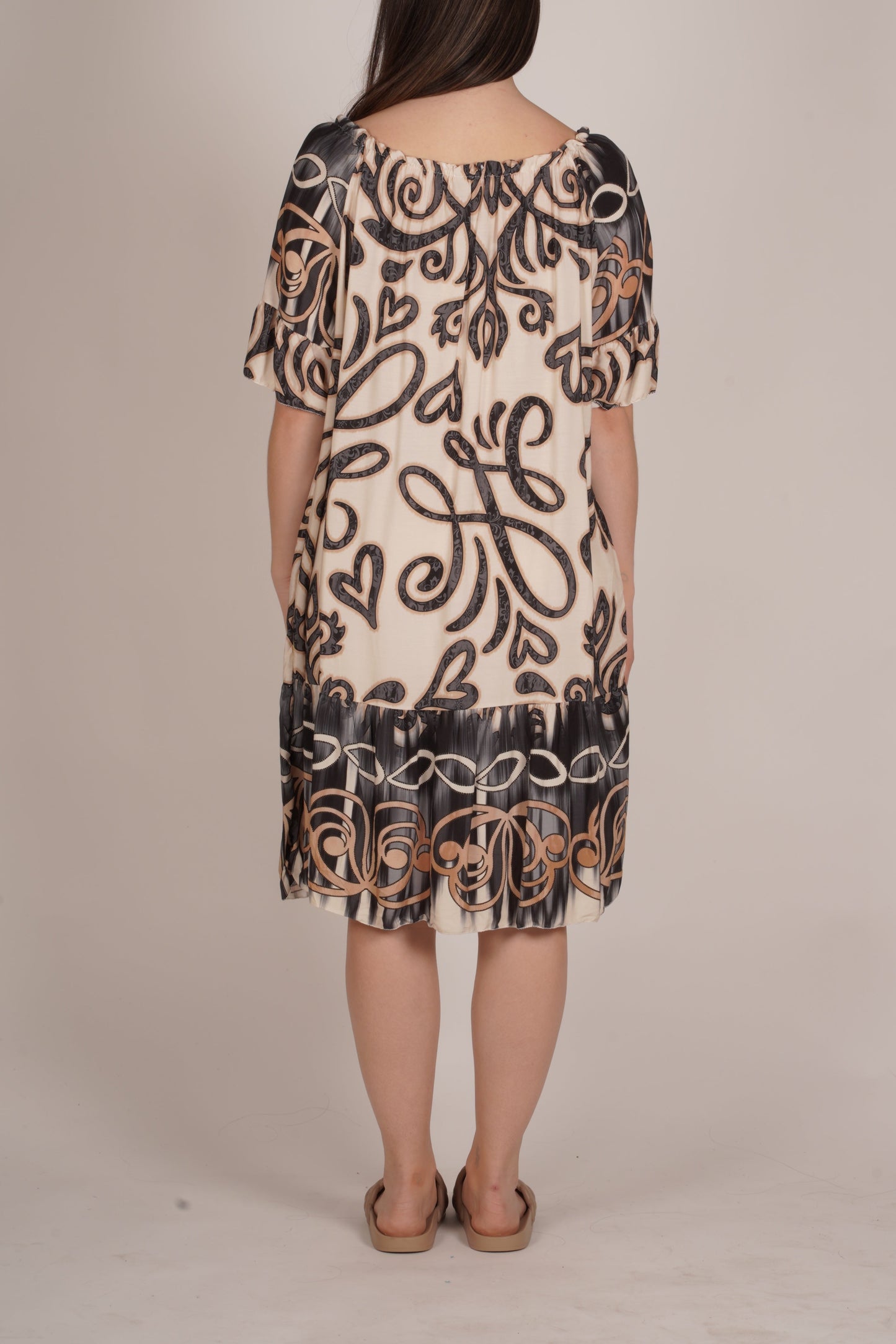 Black Printed Dress with Ruffle Details