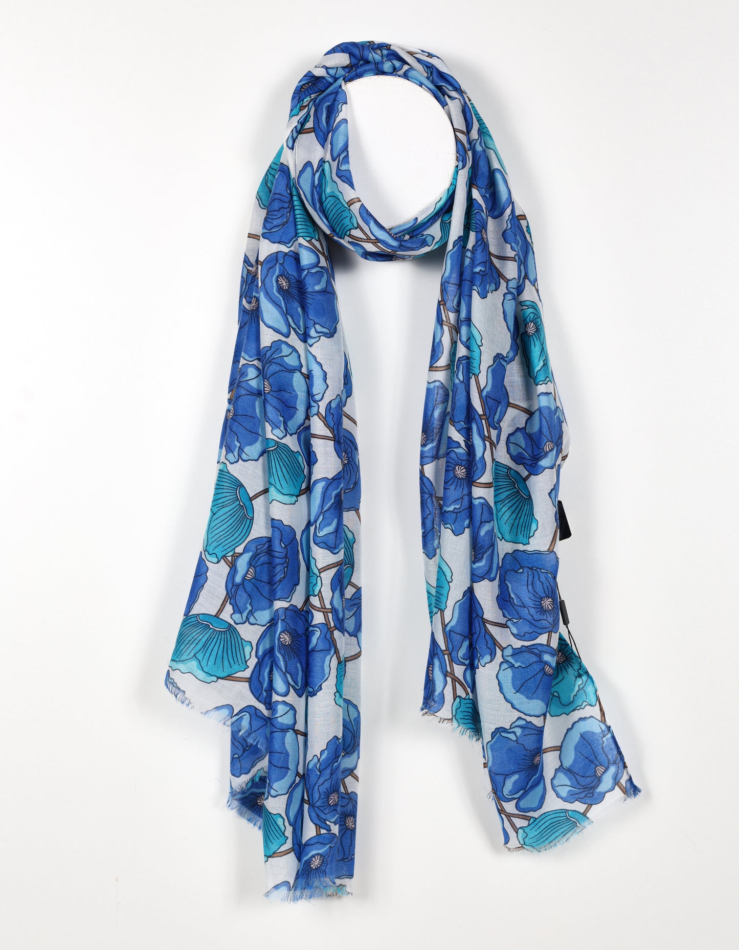 Blue Bold Poppy Flower Print Scarf