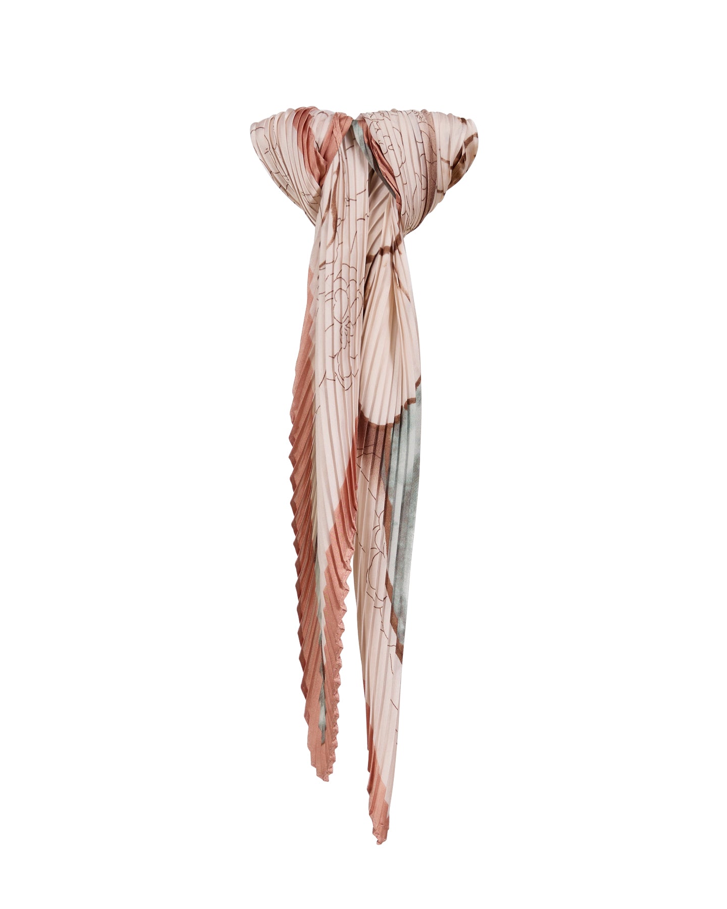 Pleated Decorative Scarf with Floral Print and Contrasting White Background