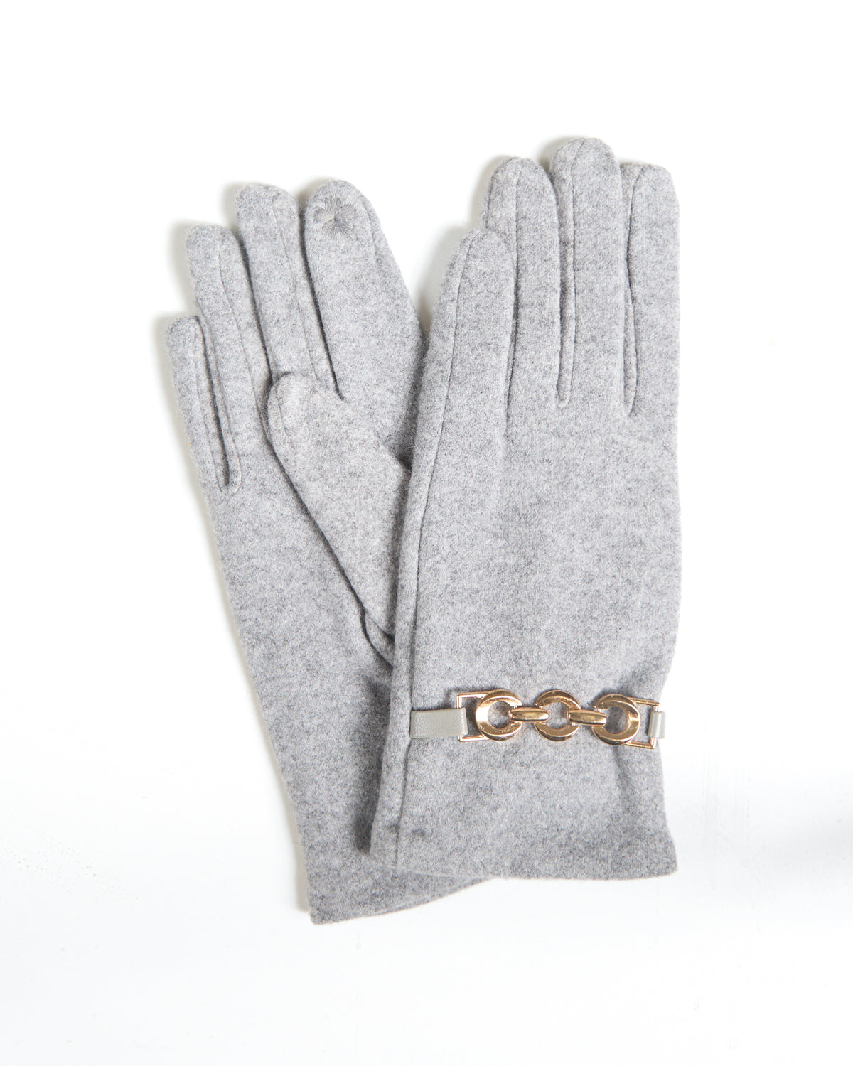 Light Grey Gloves with Gold-Tone Chain Detail