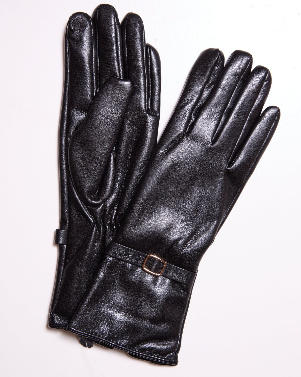 Black Soft Pleather Gloves with Small Buckle