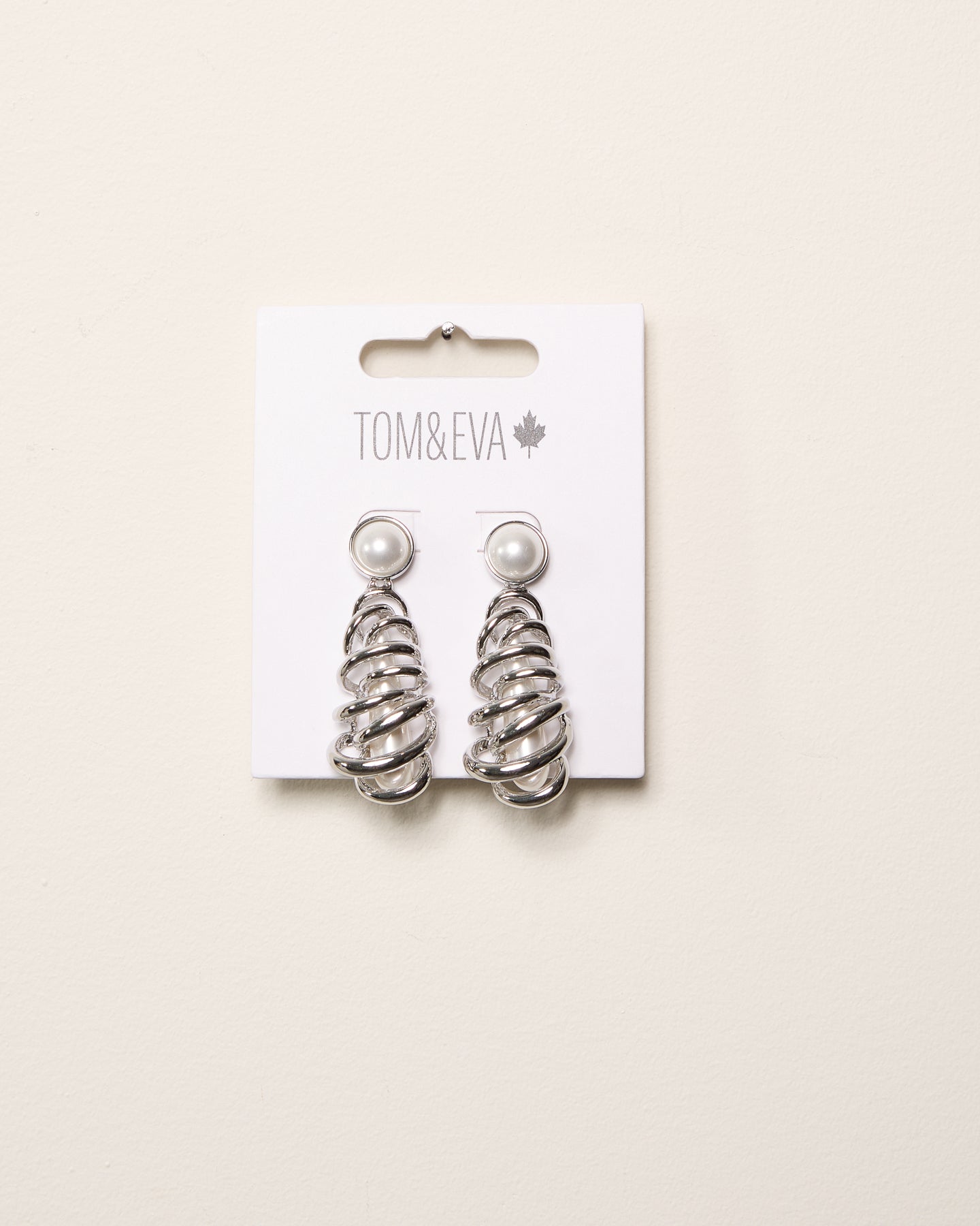 Silver Pearly Dangle Wrapped Earrings