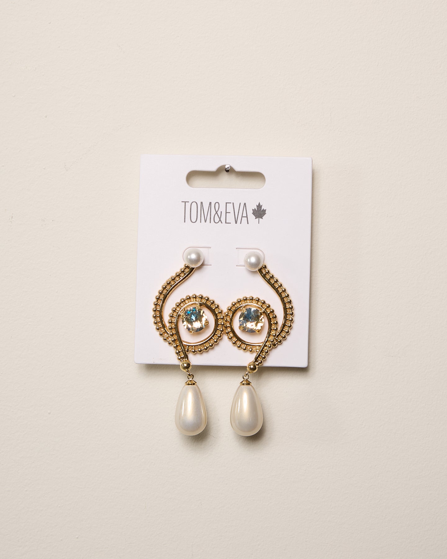 Gold Pearly Abstract Chain Diamond Earrings