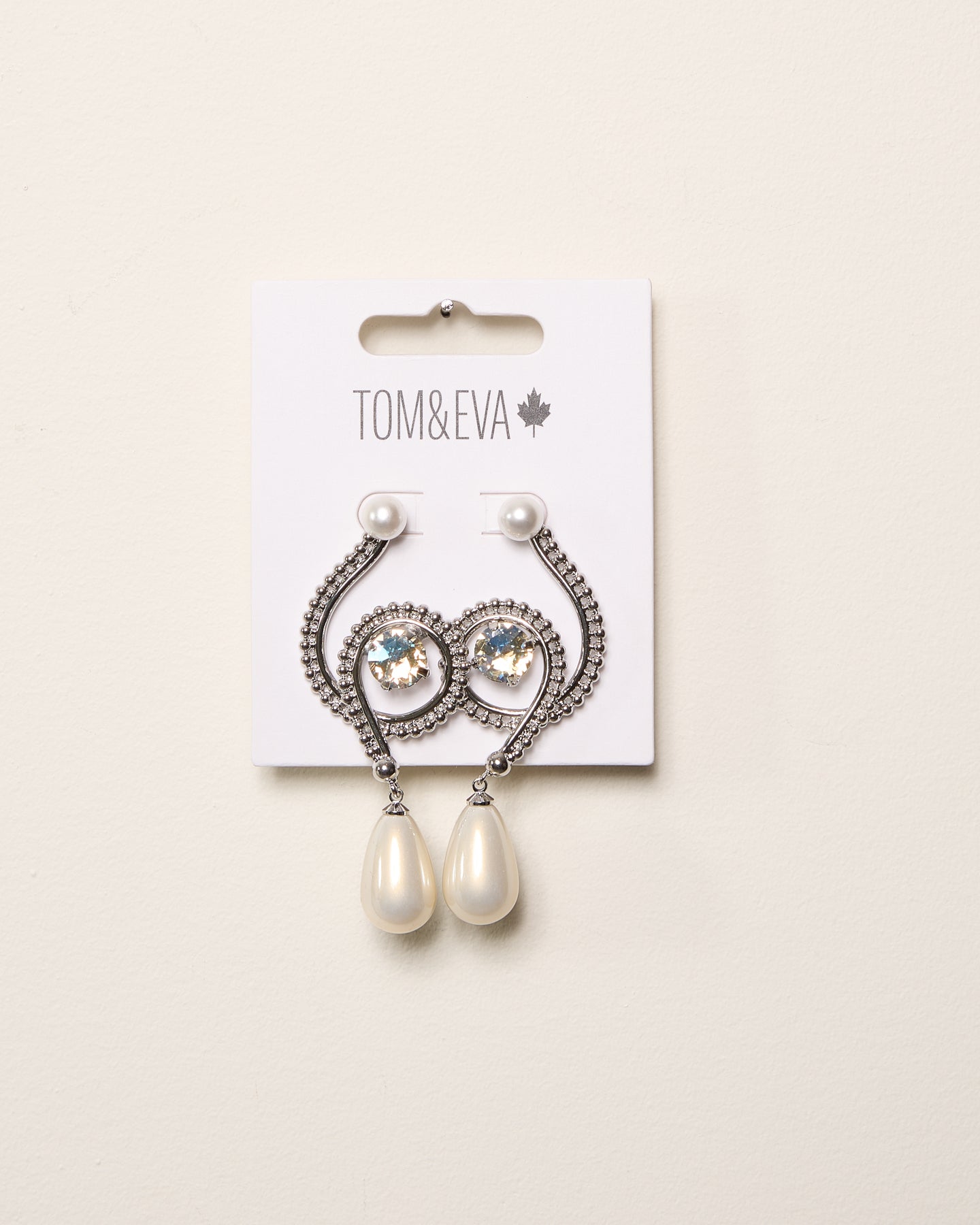 Silver Pearly Abstract Chain Diamond Earrings