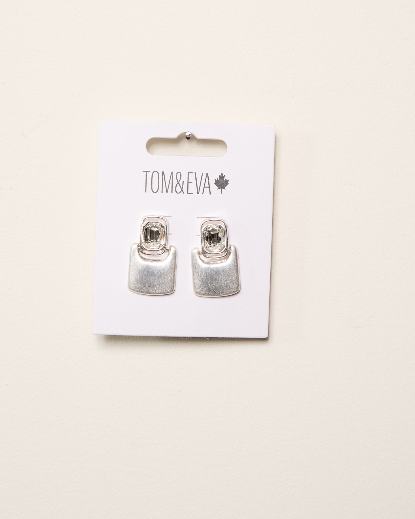 Silver Square and Rhinestone Hinge Earring