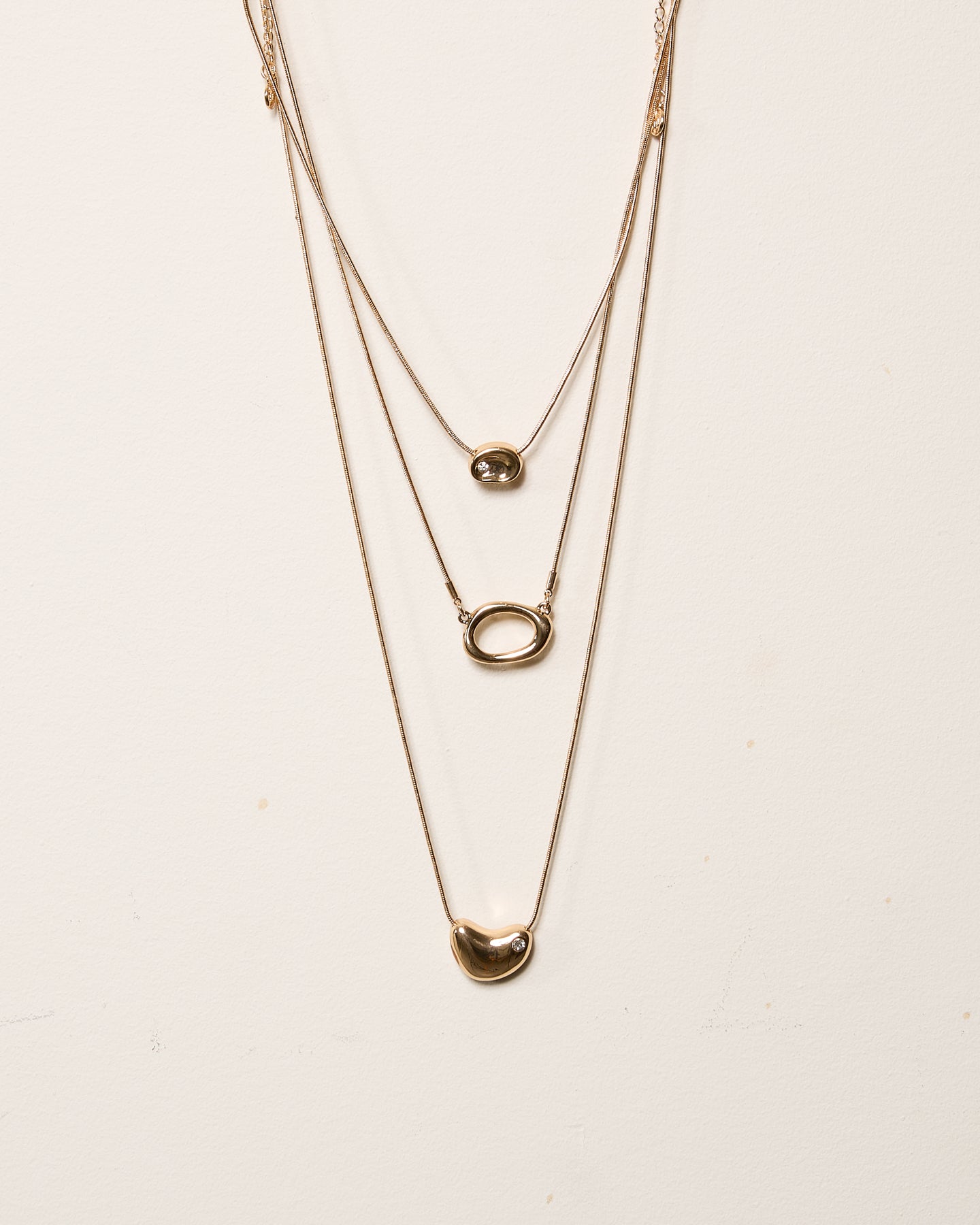 Gold Triple Chain Pendant Natural Shape Pendant Necklace