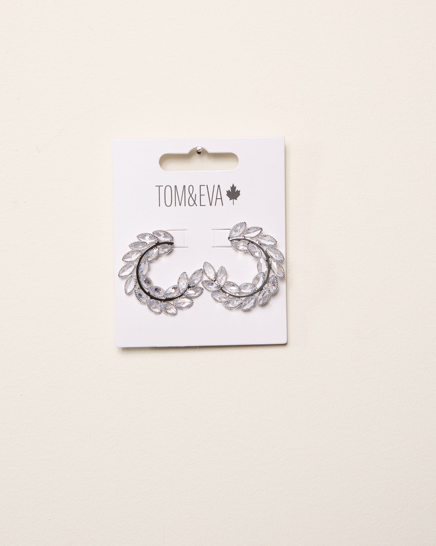 Silver Semi-Circle Rhinestone Teardrop Scale Vine Earring