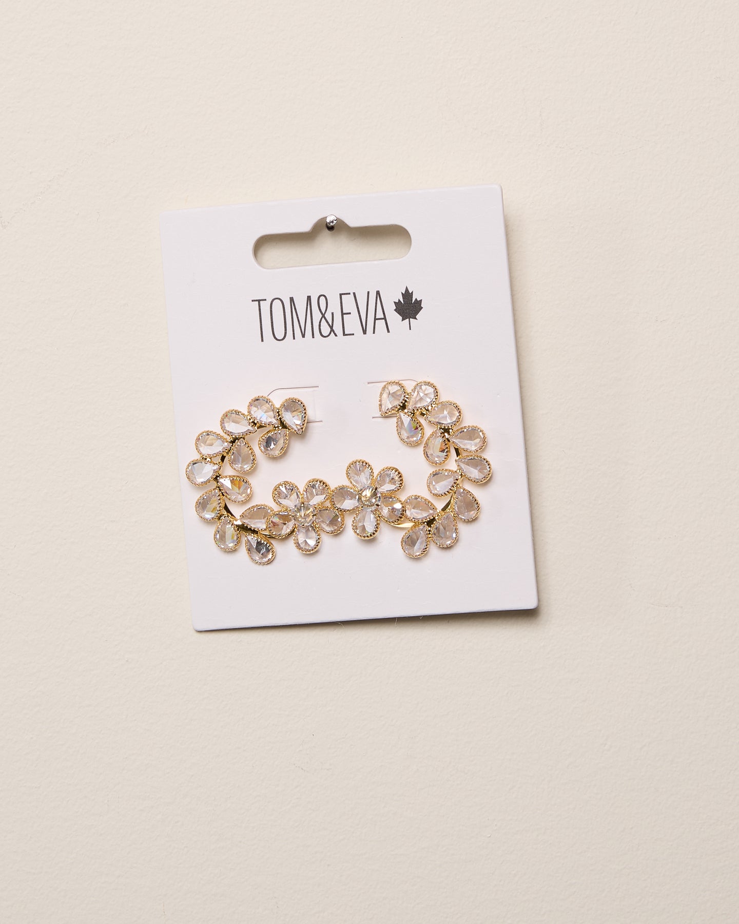 Gold Semi-Circle Rhinestone Flower Vine Earring