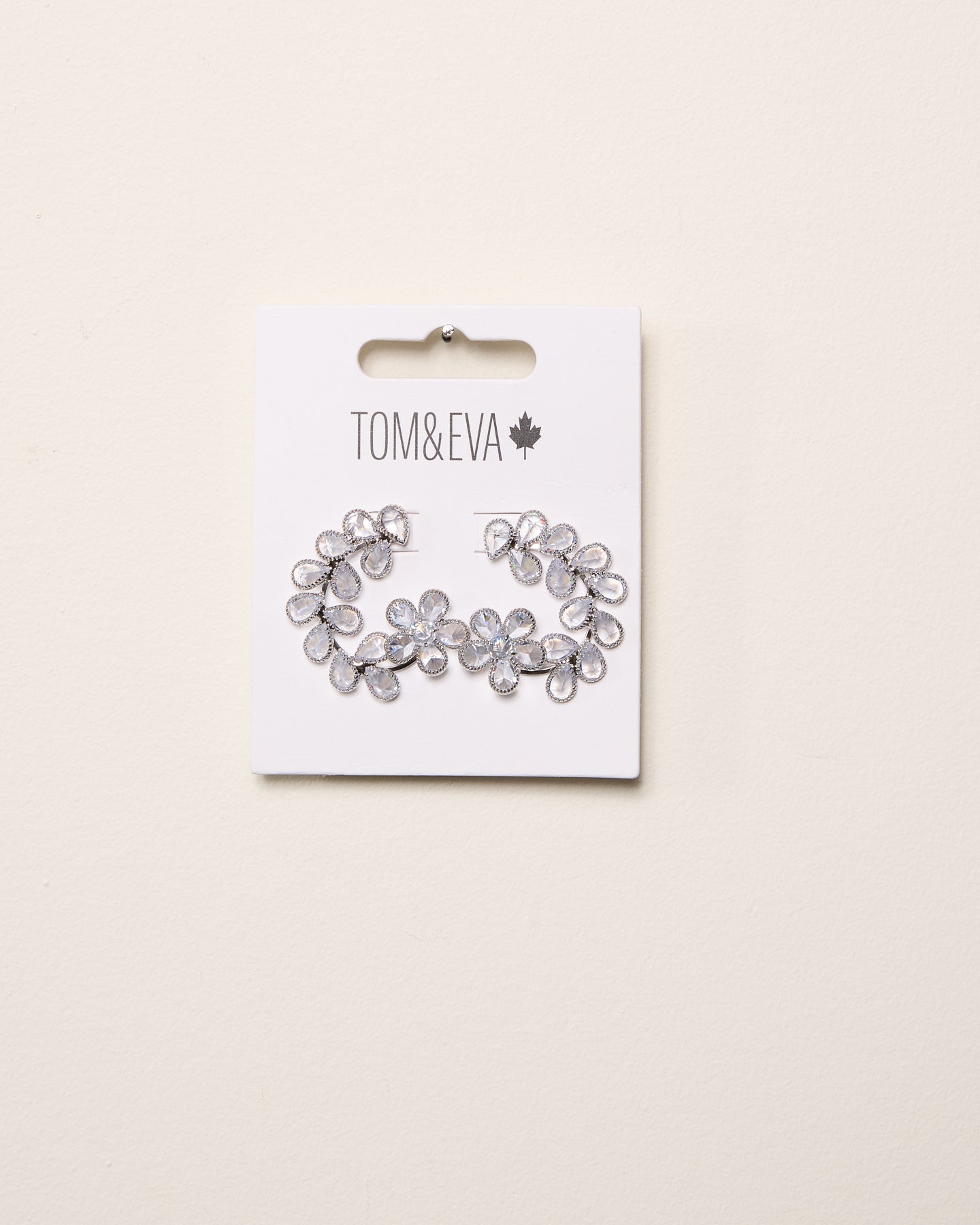 Silver Semi-Circle Rhinestone Flower Vine Earring