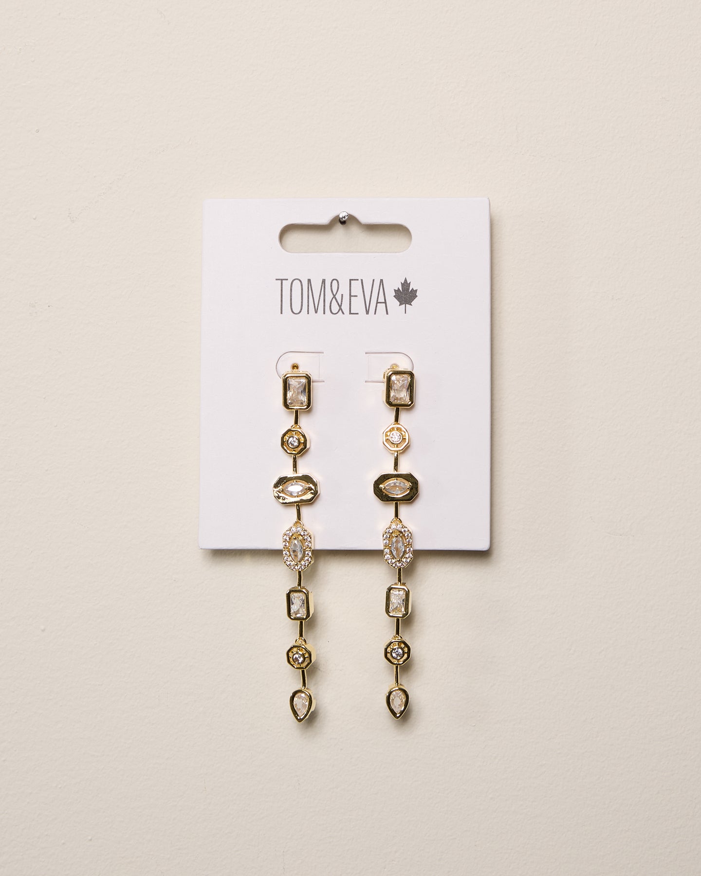 Gold Dangle Chain Multi-Shape Gemstone Earring