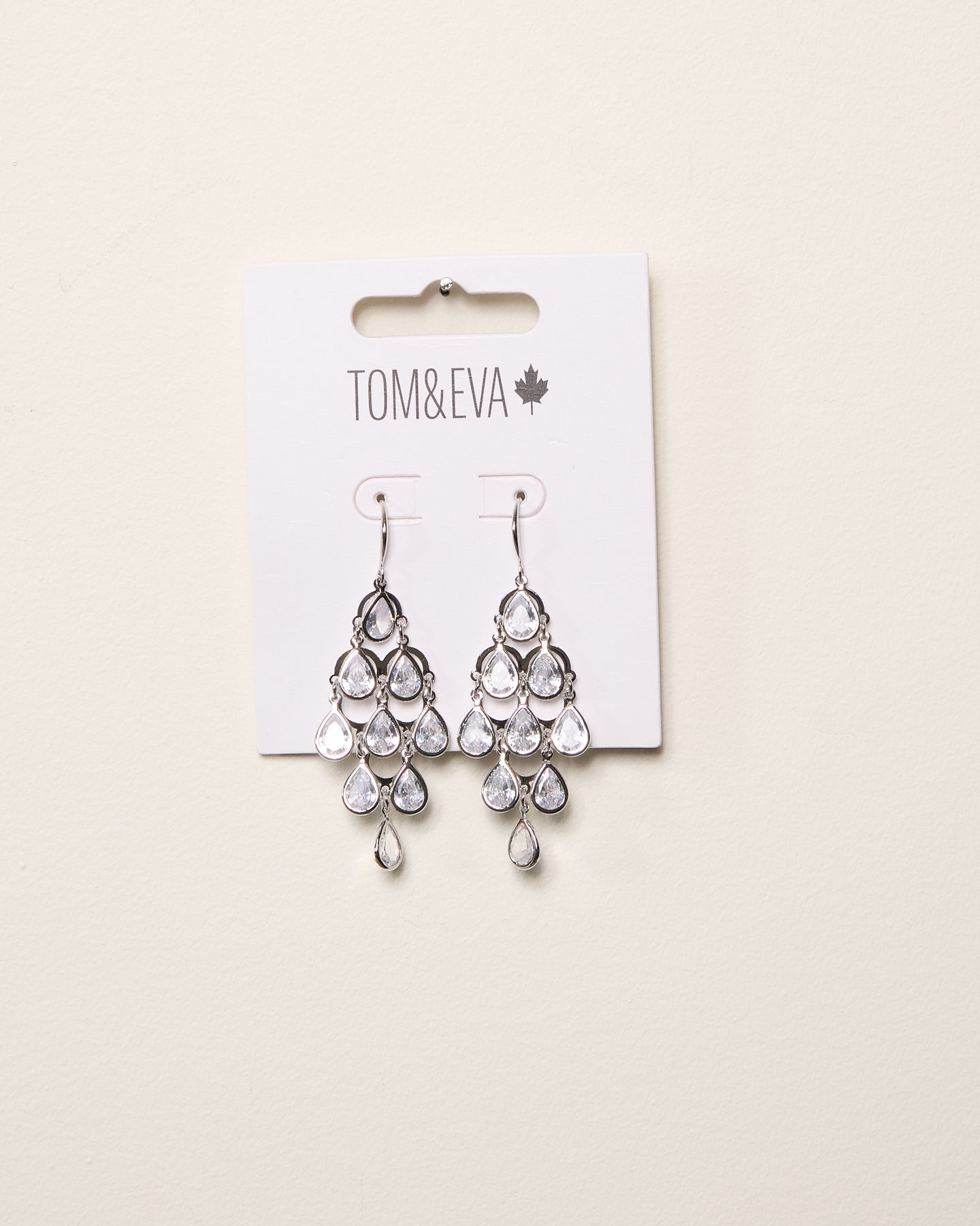 Silver Round Rhinestone Chandelier Stacked Earring