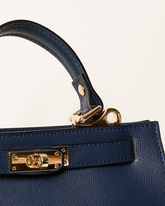 Blue Leather Handbag with Gold Hardware