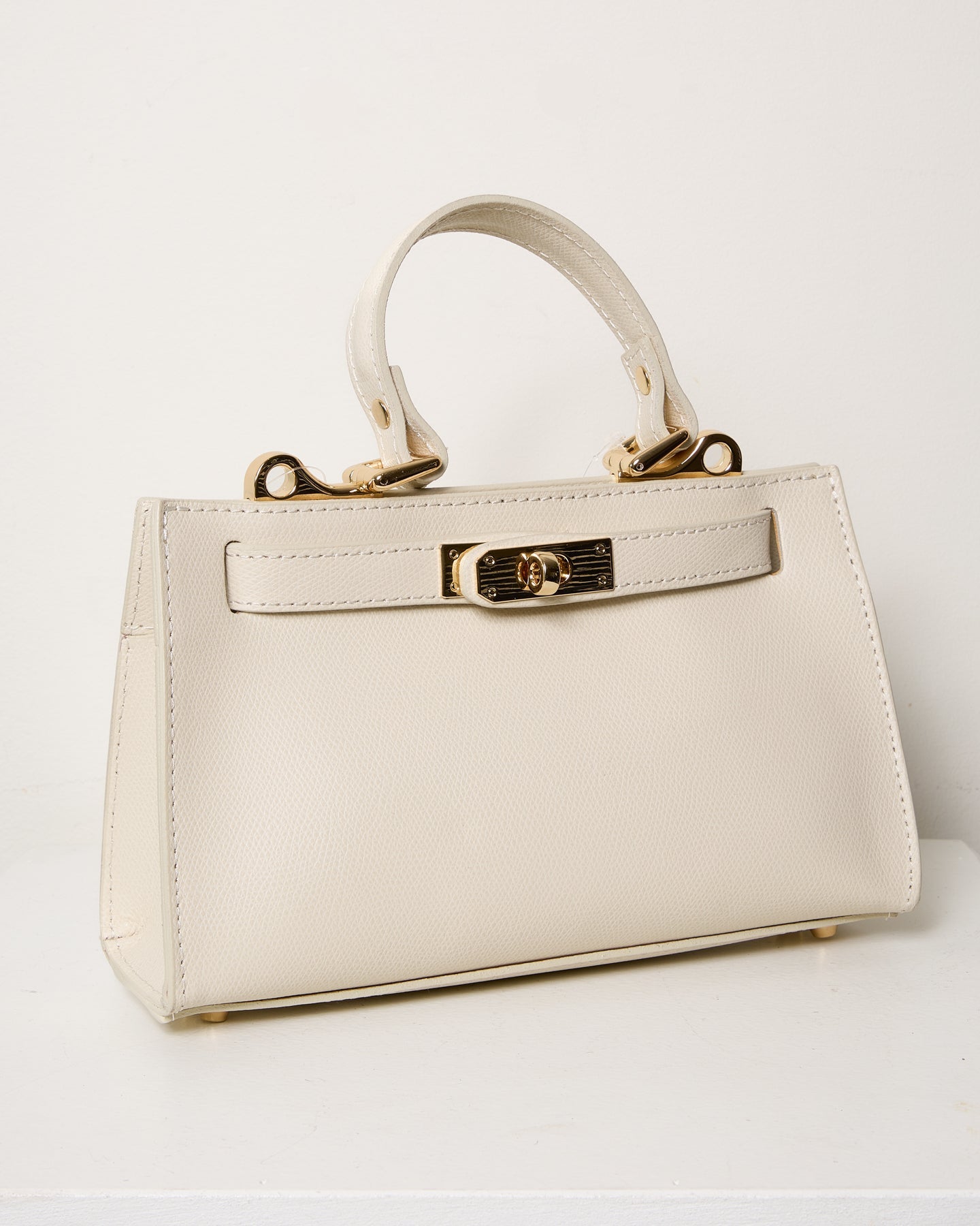 Beige Leather Handbag with Gold Hardware
