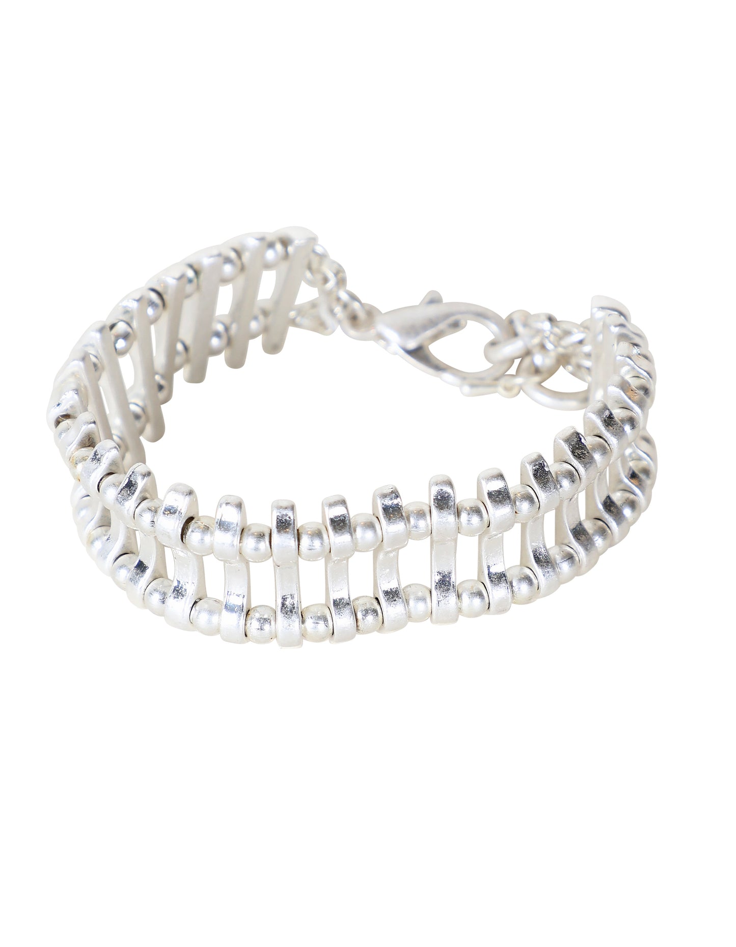 Panel Link Bracelet with Ball Details in Silver