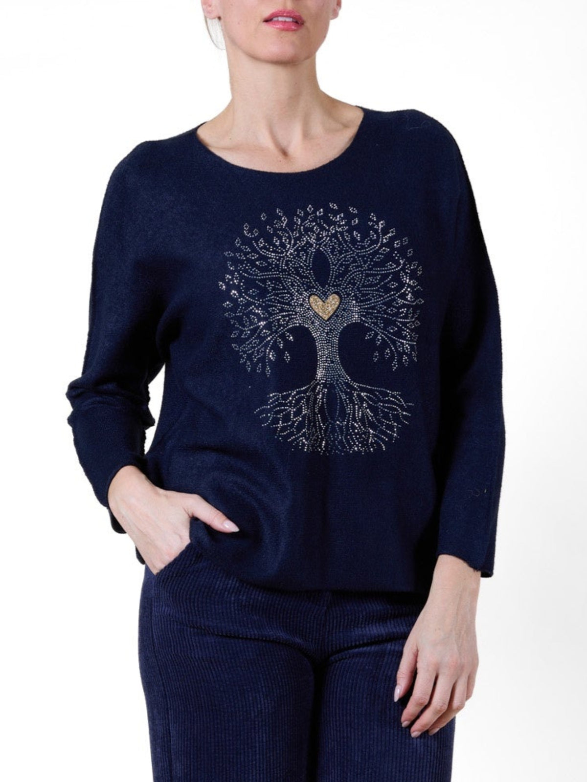 Midnight Round Neck Long Sleeve Tree Of Life Pullover