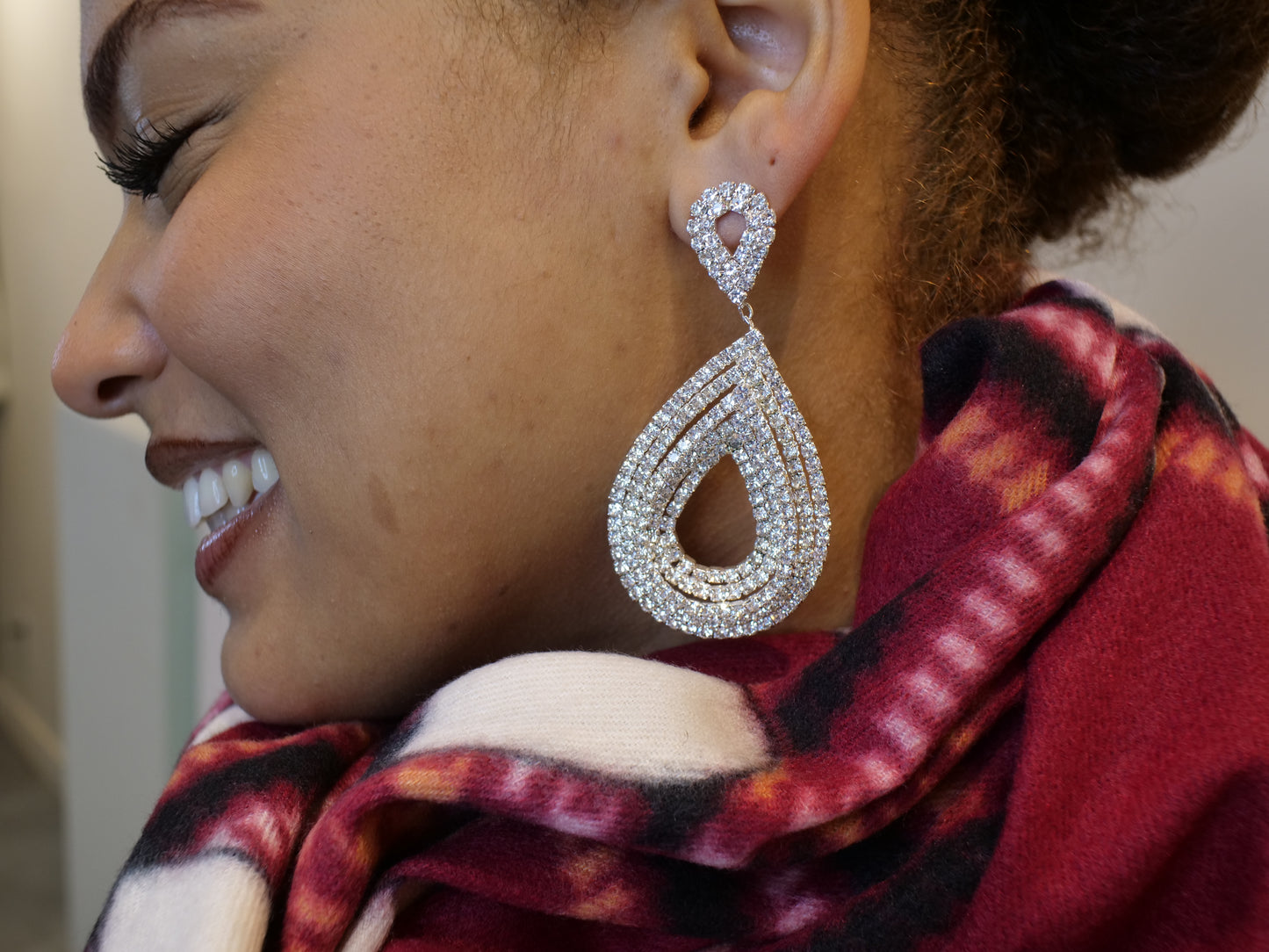 Women’s Silver-Tone Paved Crystal Open Teardrop Earrings