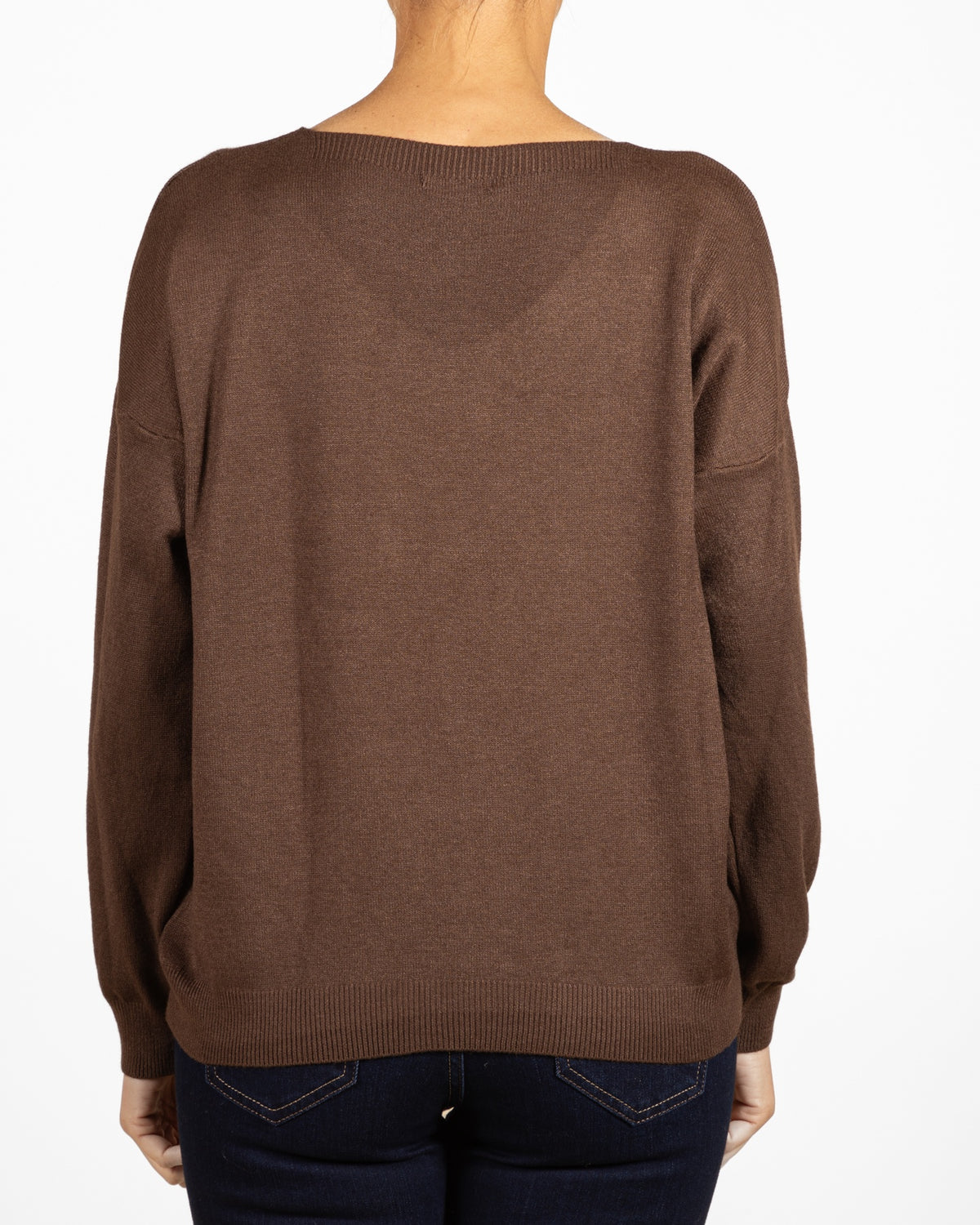 Espresso V Neck Drop Shoulder Rib Detail Animal Print Foil LOVE Pullover