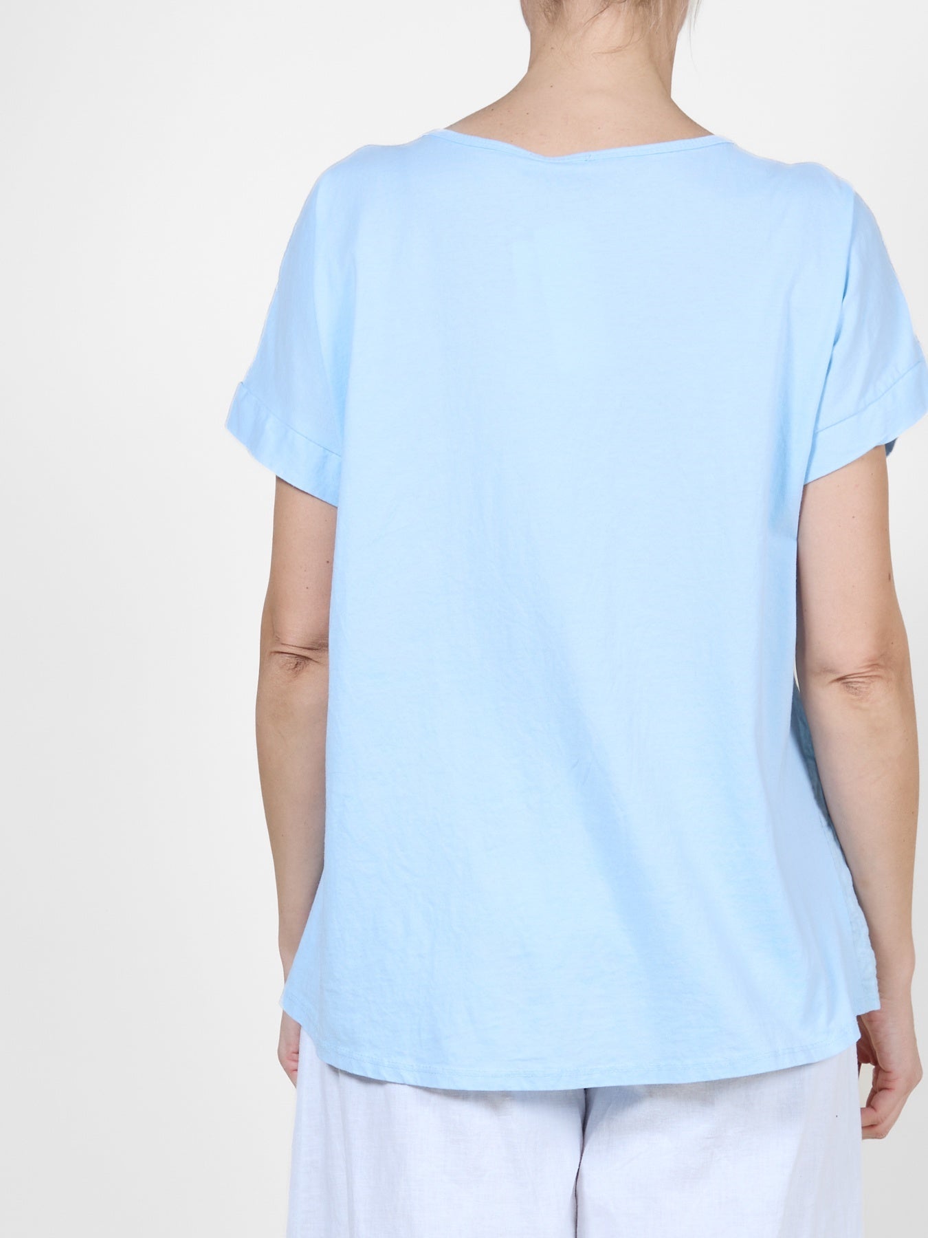 Airy Blue T-Shirt with Metallic Silver Brushstroke & Dot Design