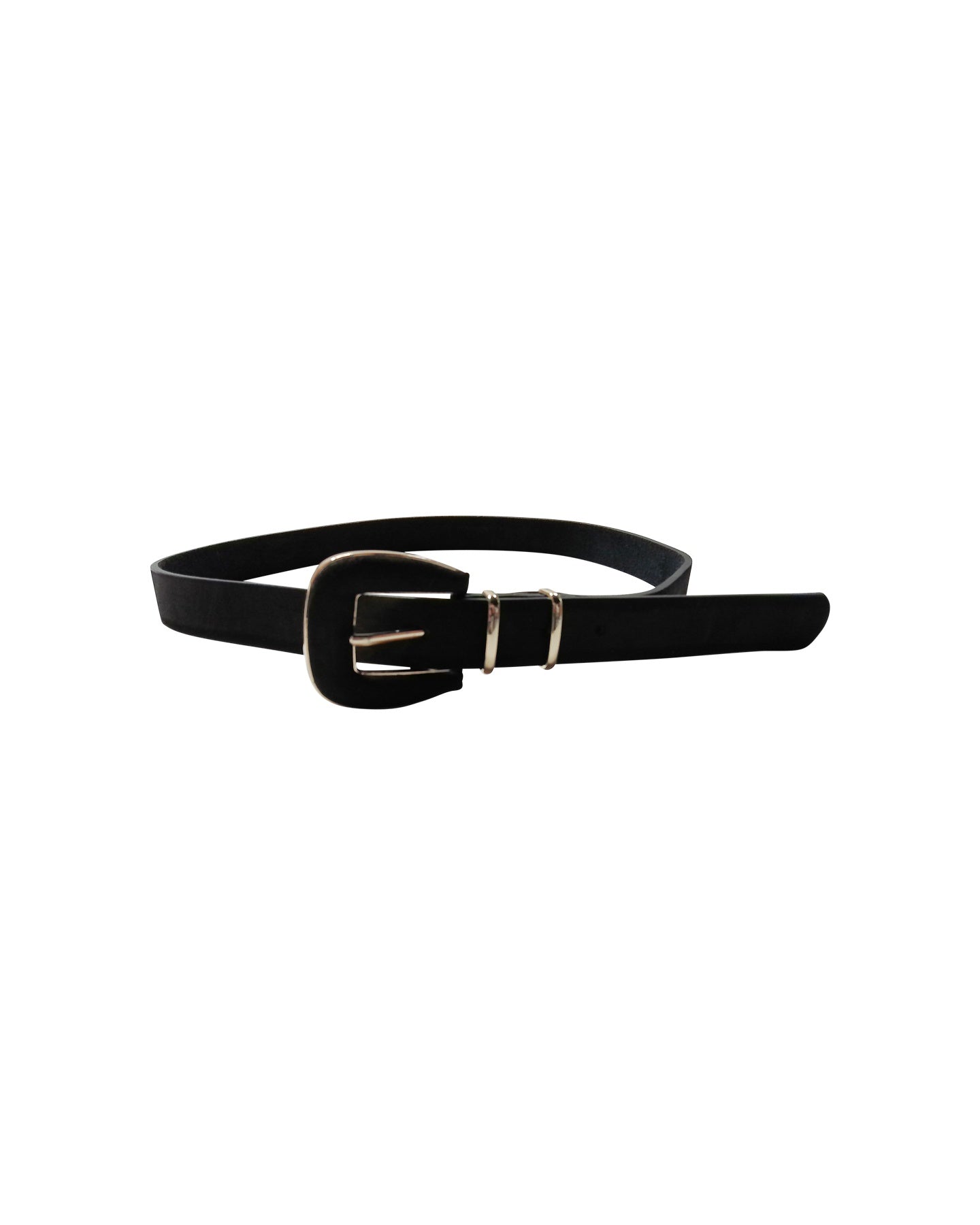 Black Leather Belt with Gold Buckle
