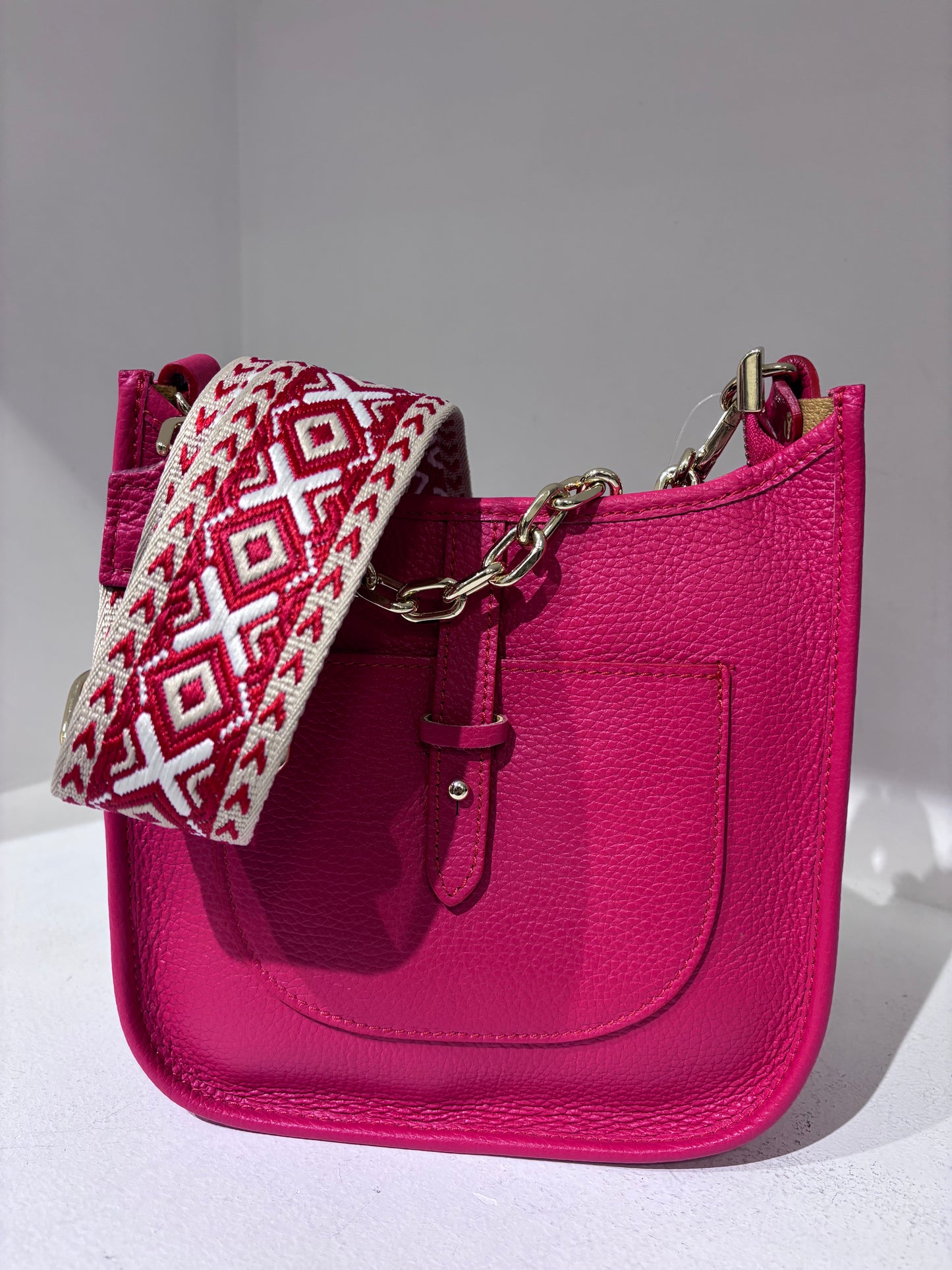 Rose Pink Leather Outside Pocket Handbag