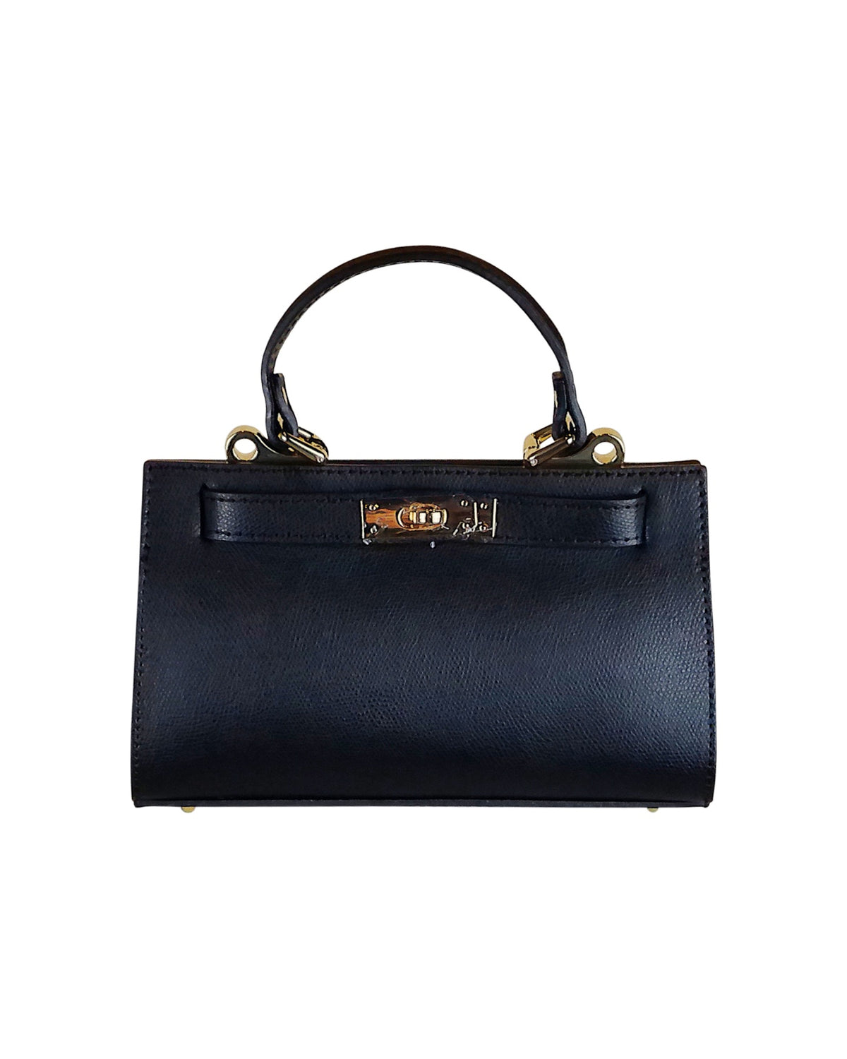 Black Leather Handbag with Gold Hardware