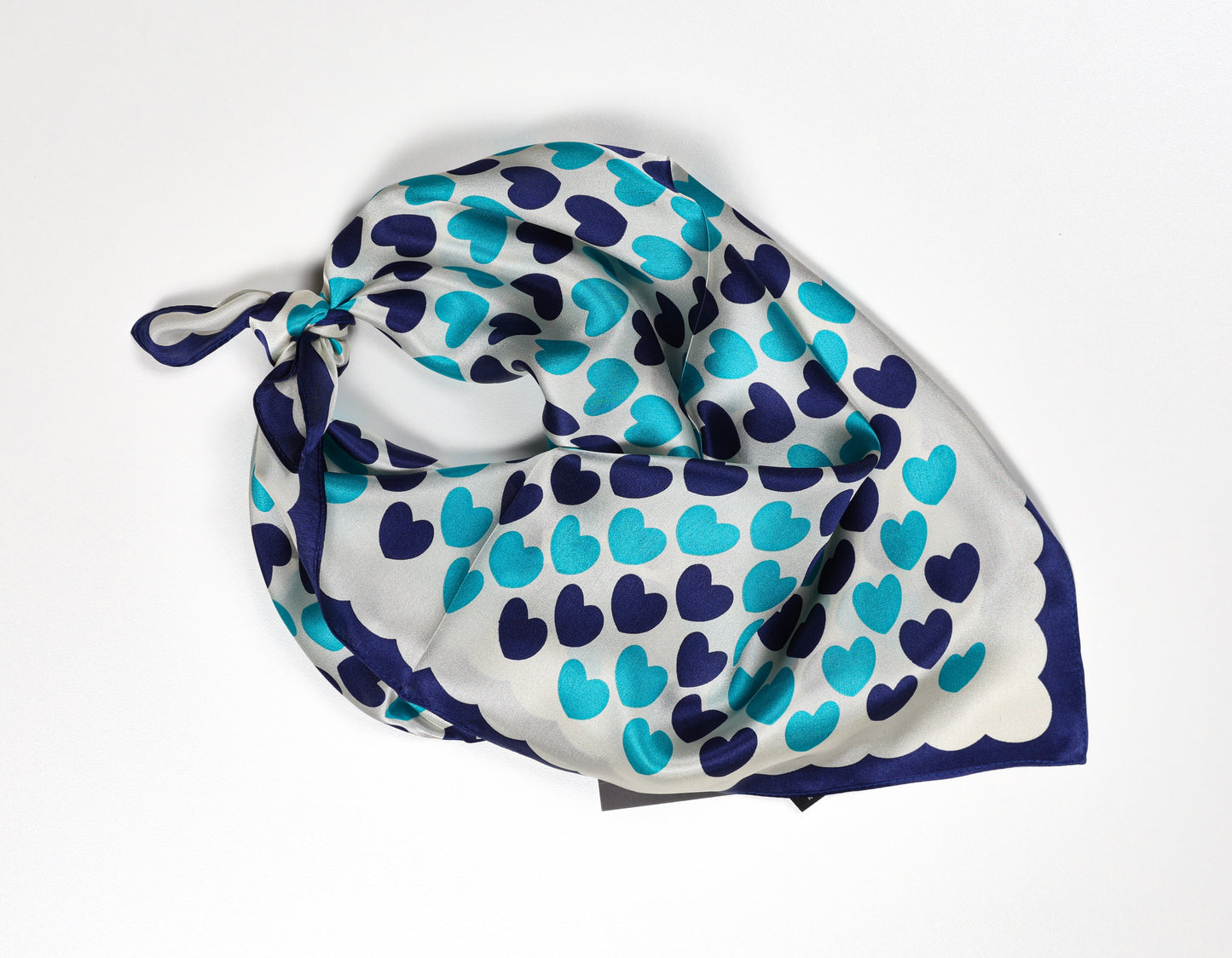 Decorative Heart Print Silk Scarf in Blue