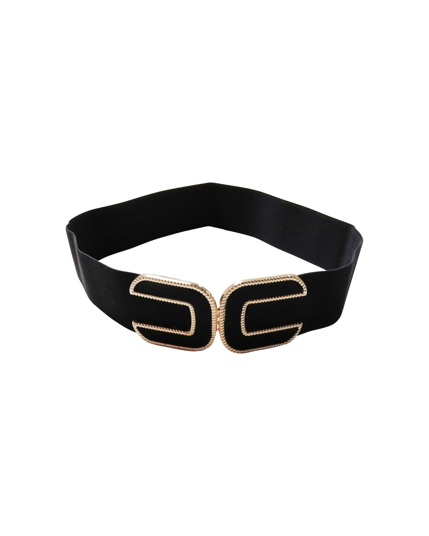 Black Elastic Belt with Gold Buckle Detailing