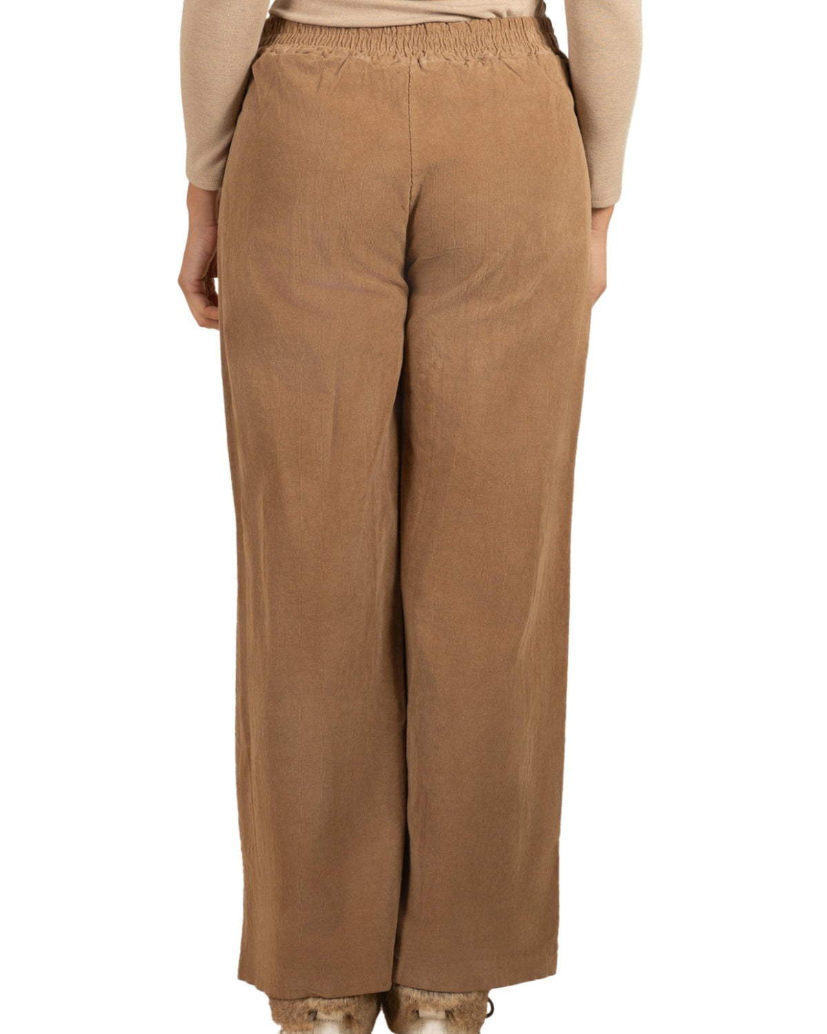 Camel Pull On Wide Leg Mini Rib Pant