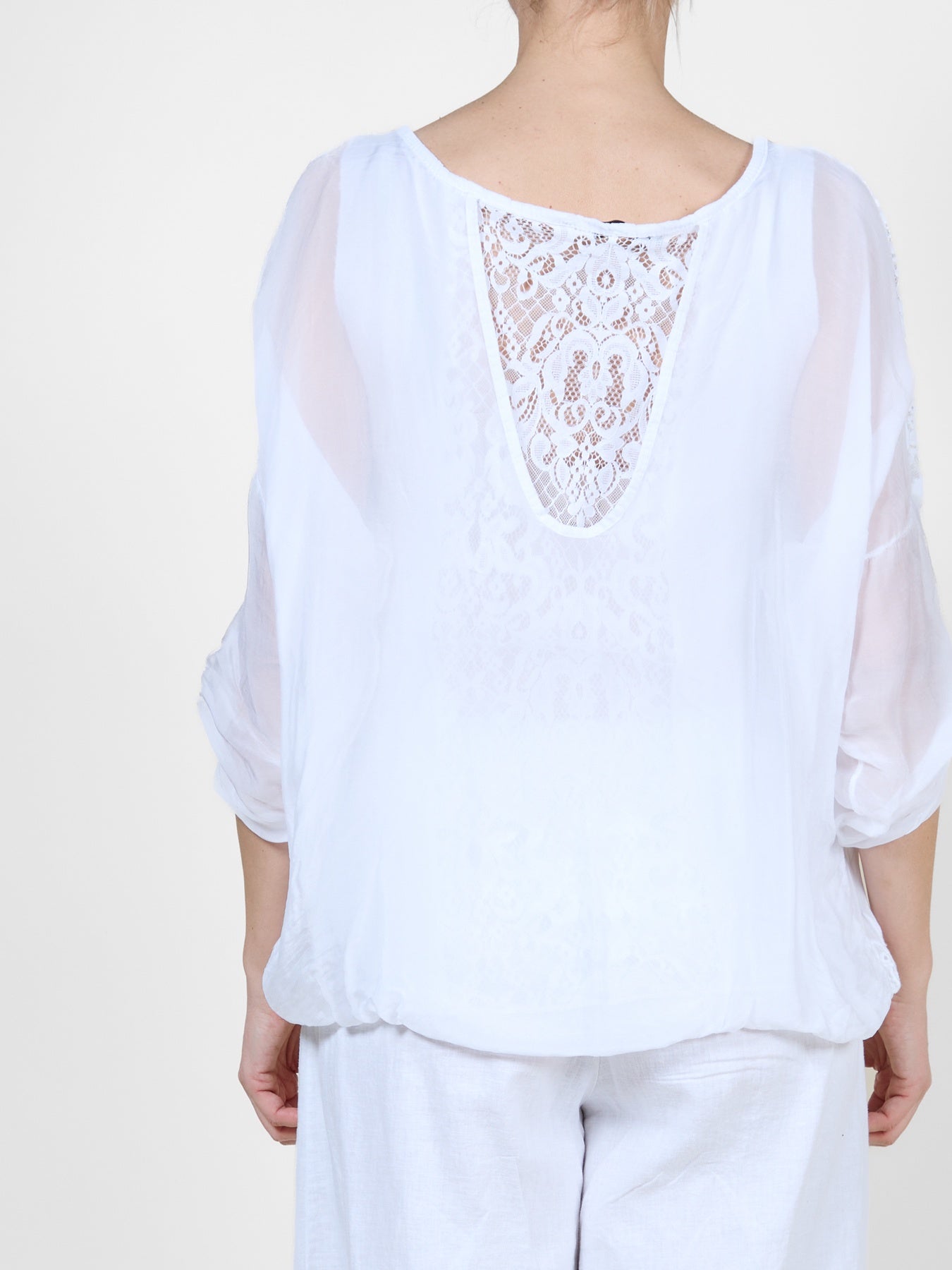 White Long Sleeve Top with Lace Detailing