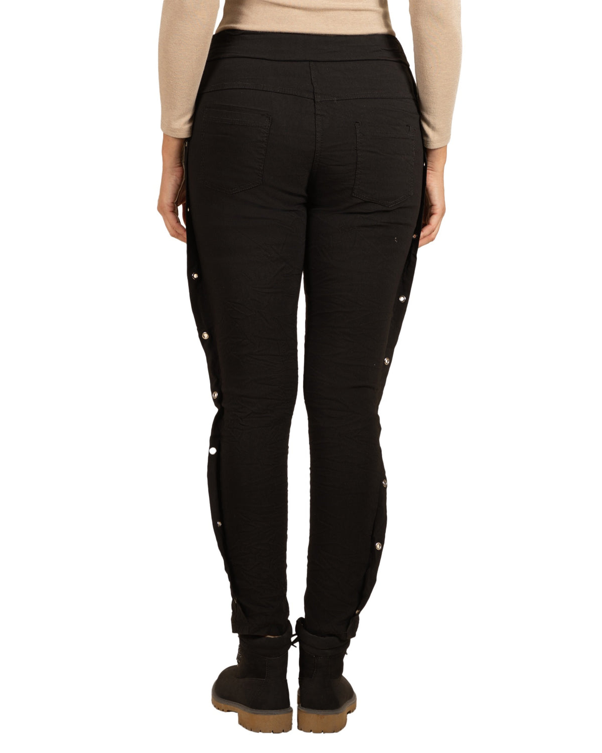 Black Pull On Drawstring Rivet Side Leg Detail Pant