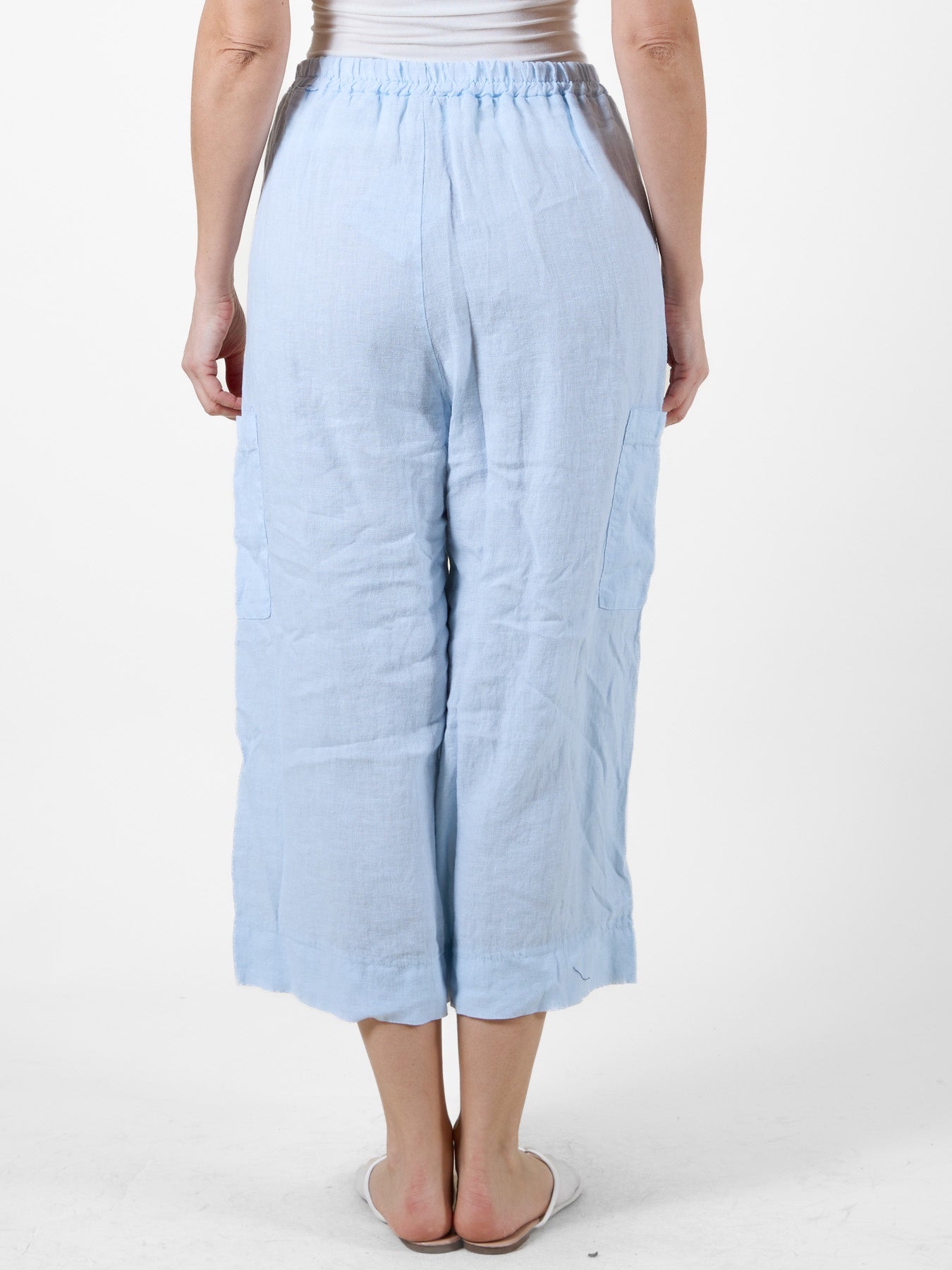 Airy Blue Cropped Flowing Beach Pants with Tie Front