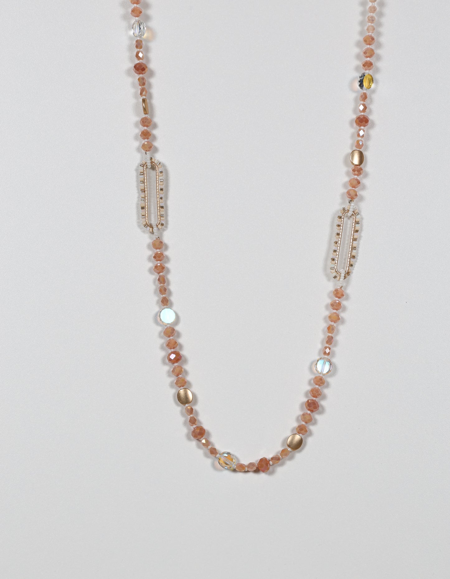 Beige Bead Necklace with Gold Details