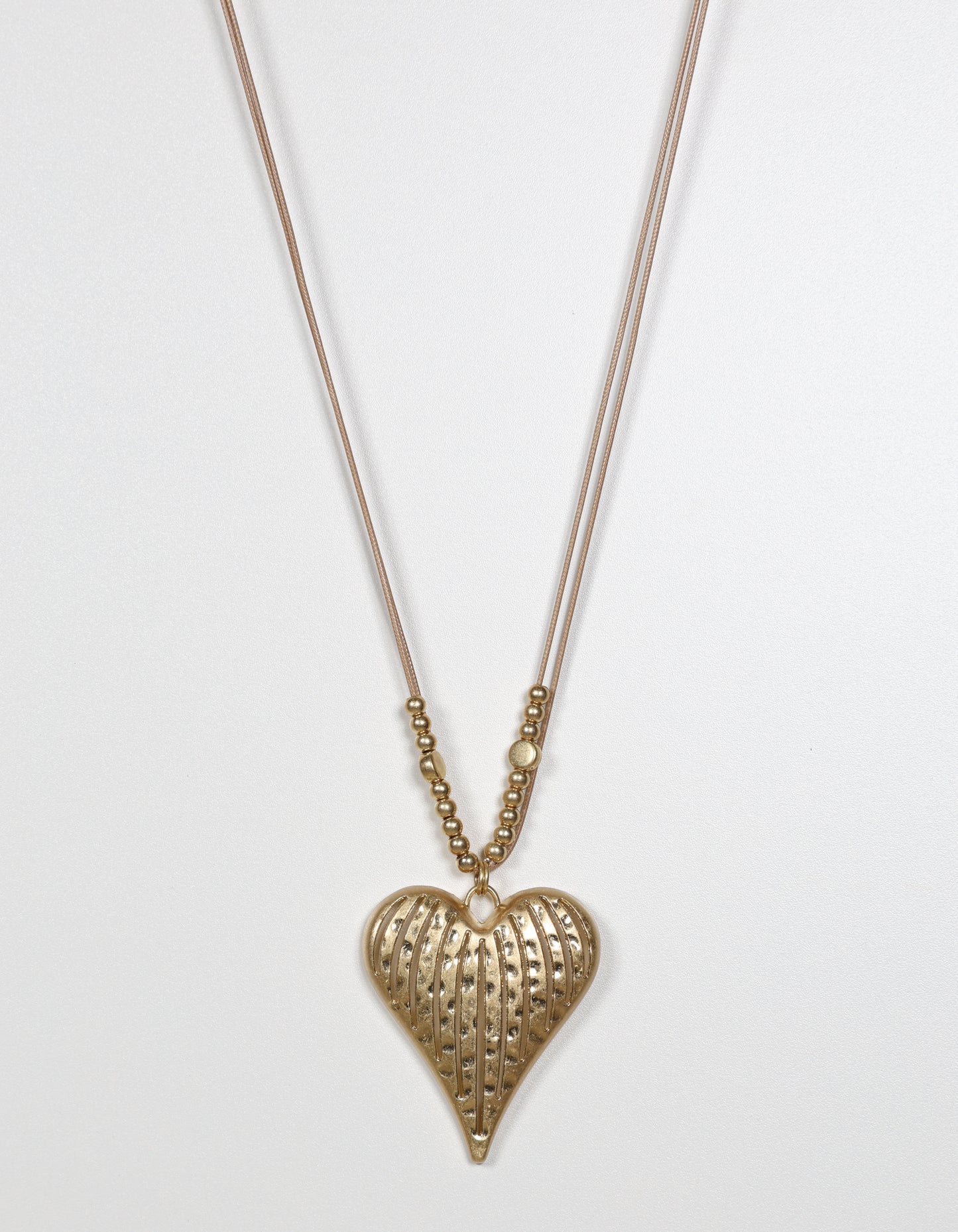 Gold Cord Necklace with Textured Heart Pendant