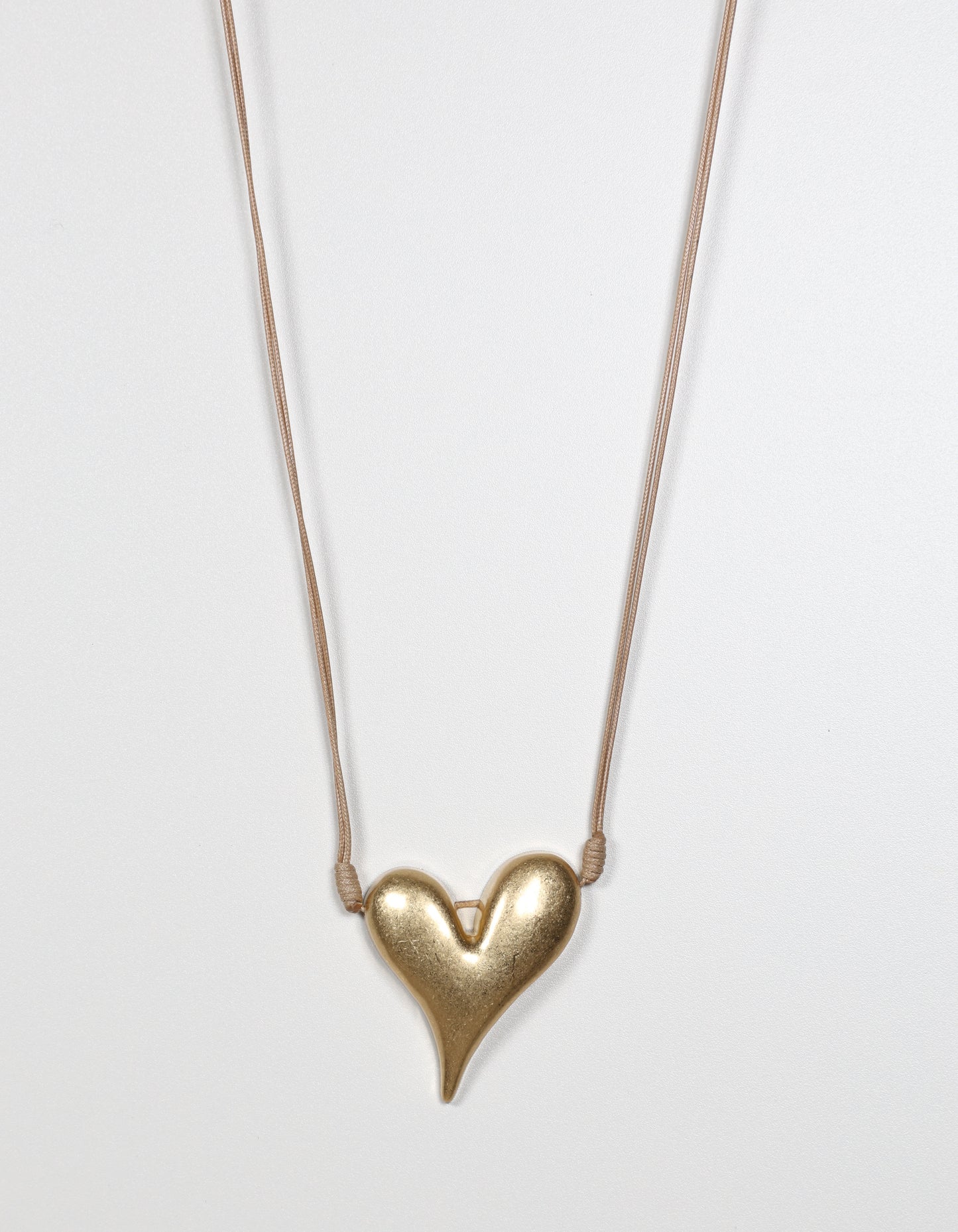 Gold Cord Necklace with Raised Heart Pendant