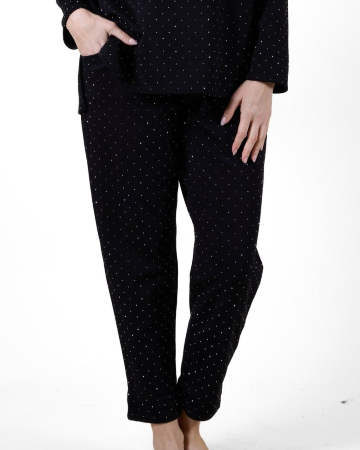Black Pull On Drawstring Allover Rhinestone Pant