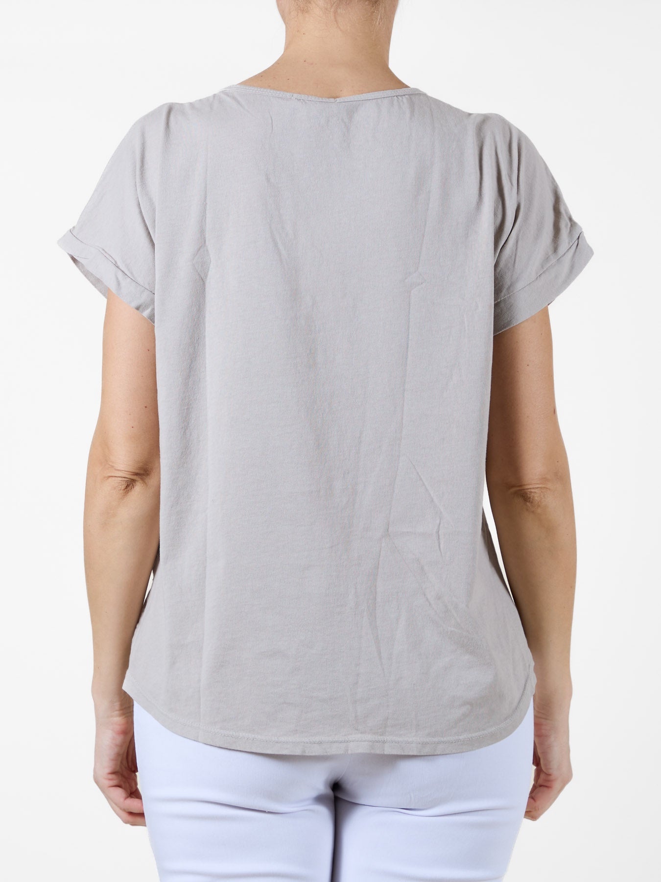 Beige T-Shirt with Abstract White, Silver & Gold Circle Design