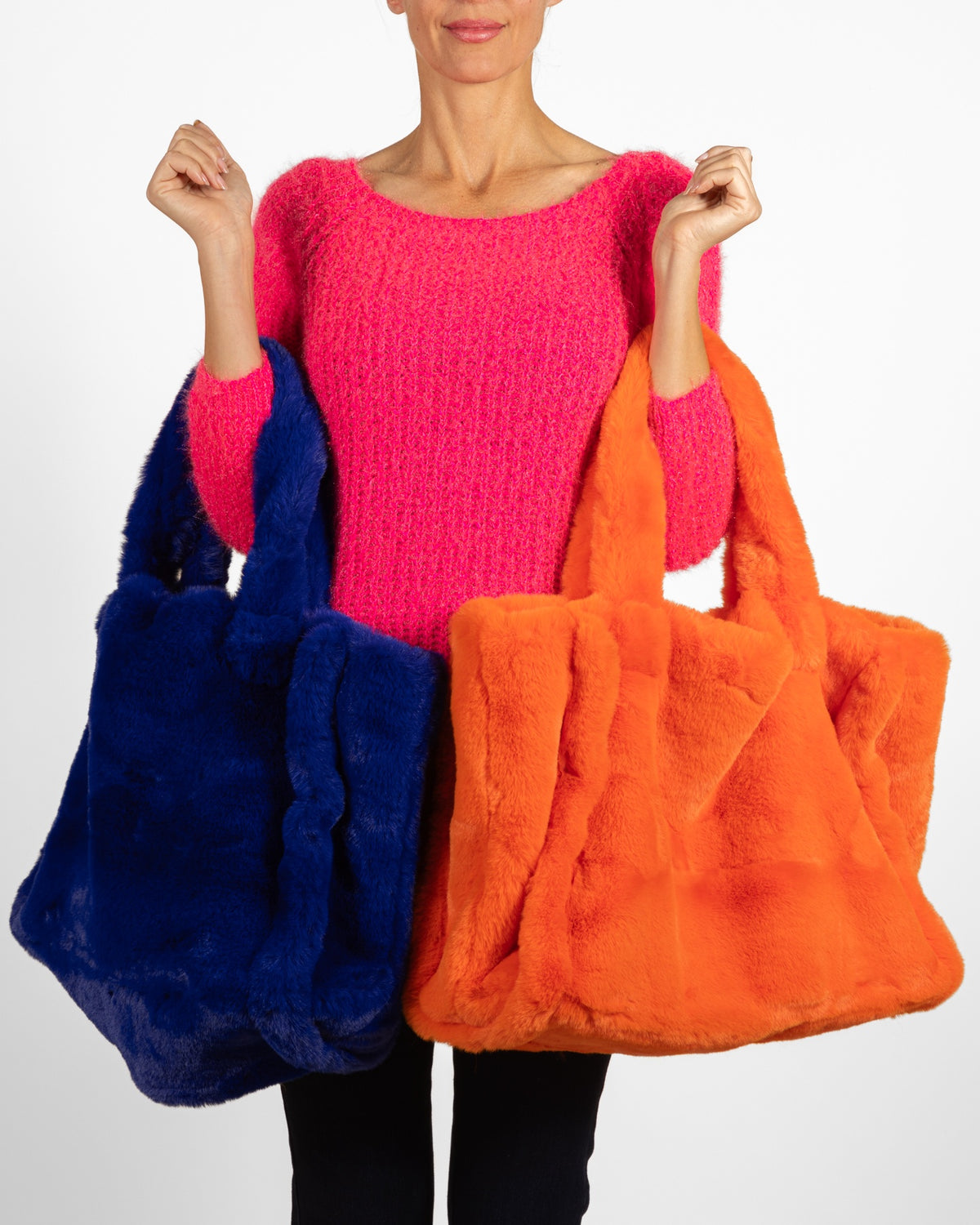 Hot Pink Deep Round Front Bck Neck Slit Sides Plush Sweater