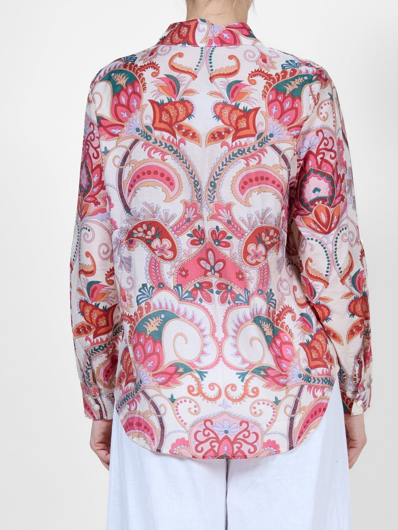 Watermelon Roll Up Sleeve Button Front Paisley Blouse