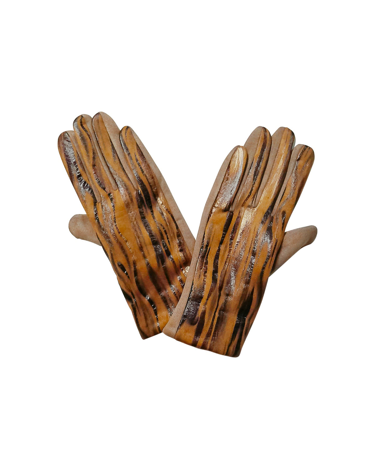 Camel Velvet Gloves with Metallic Accent and Touchscreen Compatibility