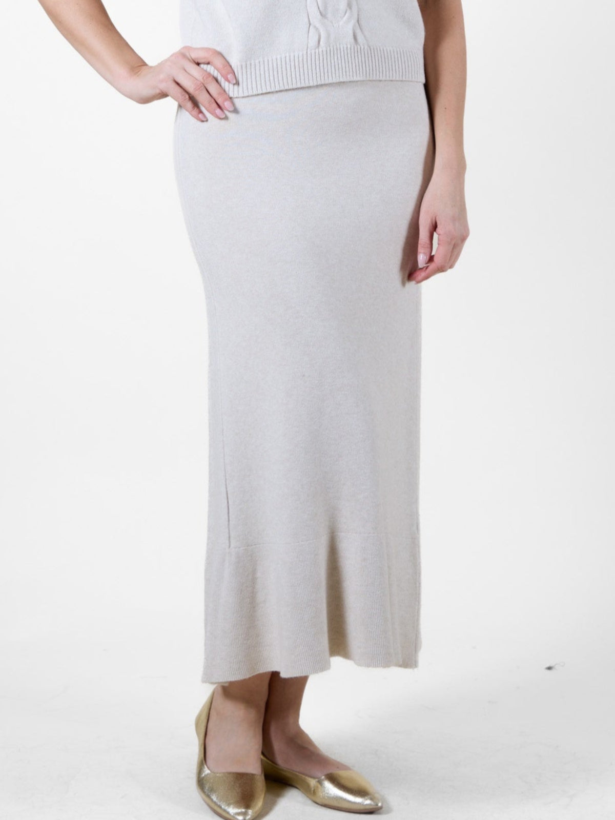 Beige Pull On Flare Seam Detail Skirt