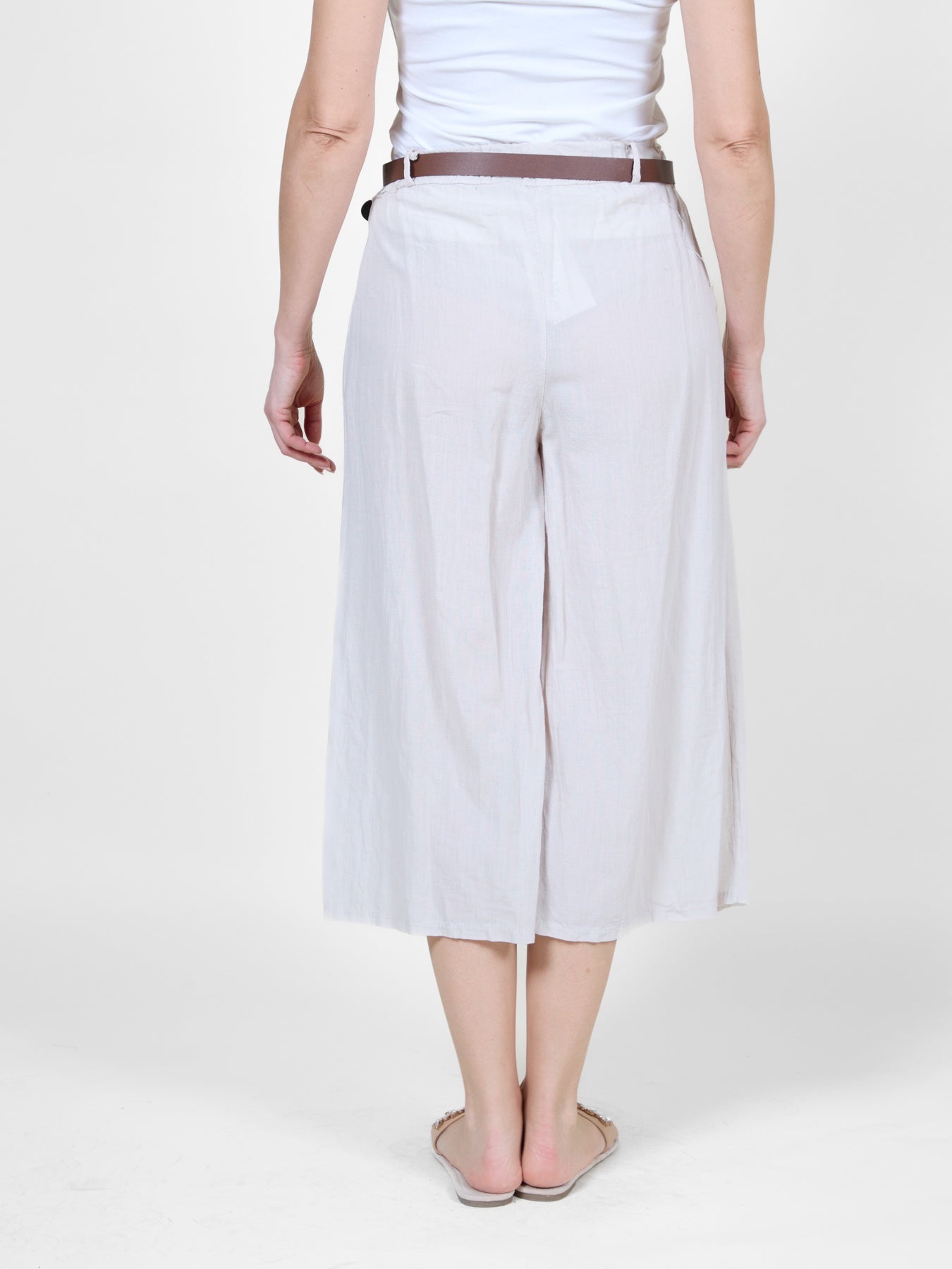 Sand-Colored Capri Flowing Beach Pants with Metallic Gold Marks