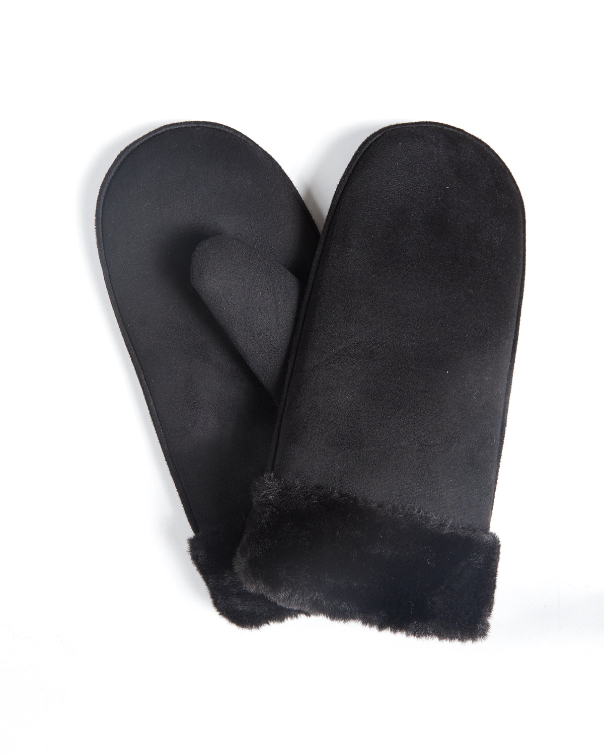 Faux Suede Fur Trimmed Black Mittens