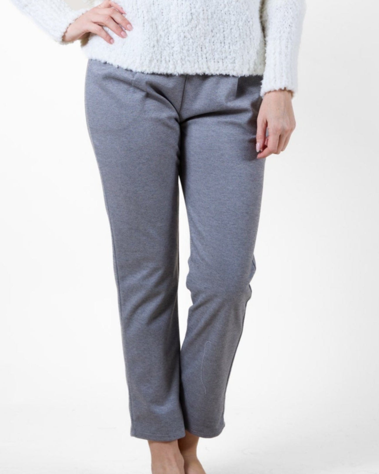 Grey Belted Back Pull on Felt Pant